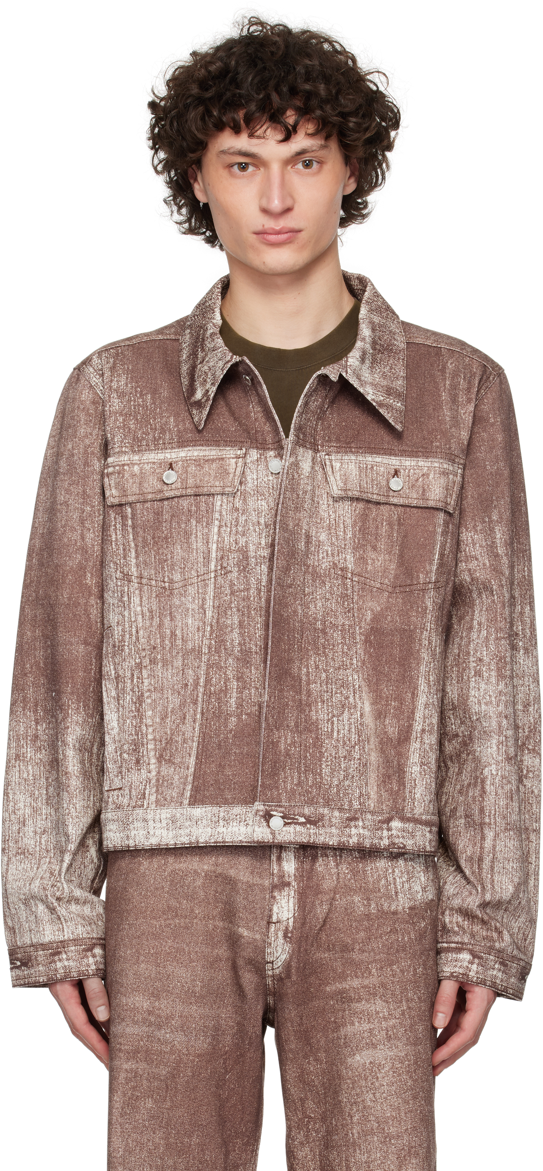 Burgundy Paint Print Denim Jacket
