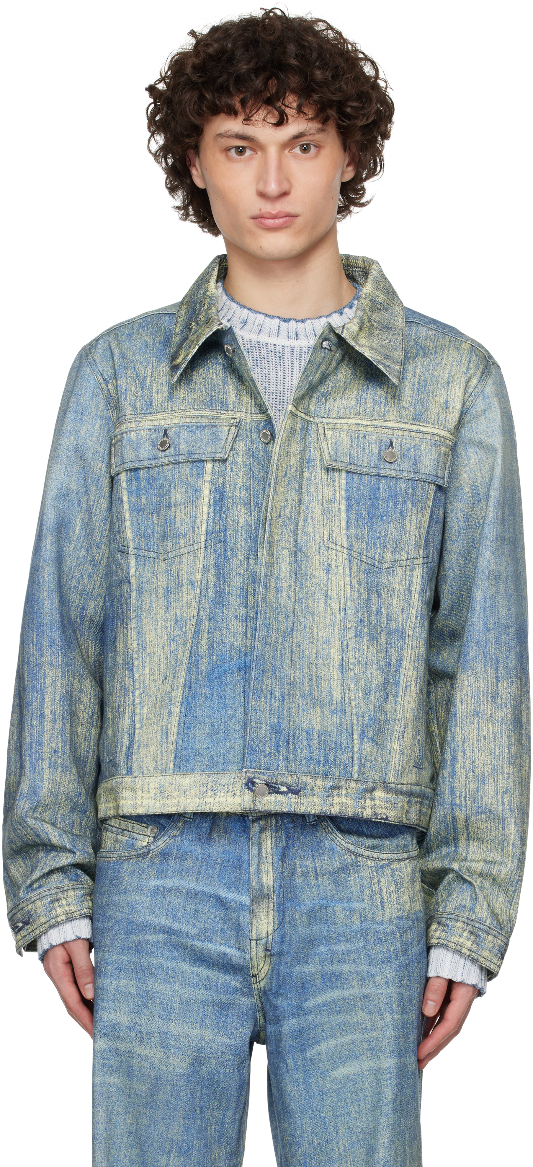 Shop Camperlab Blue Paint Print Denim Jacket In Sand Blue