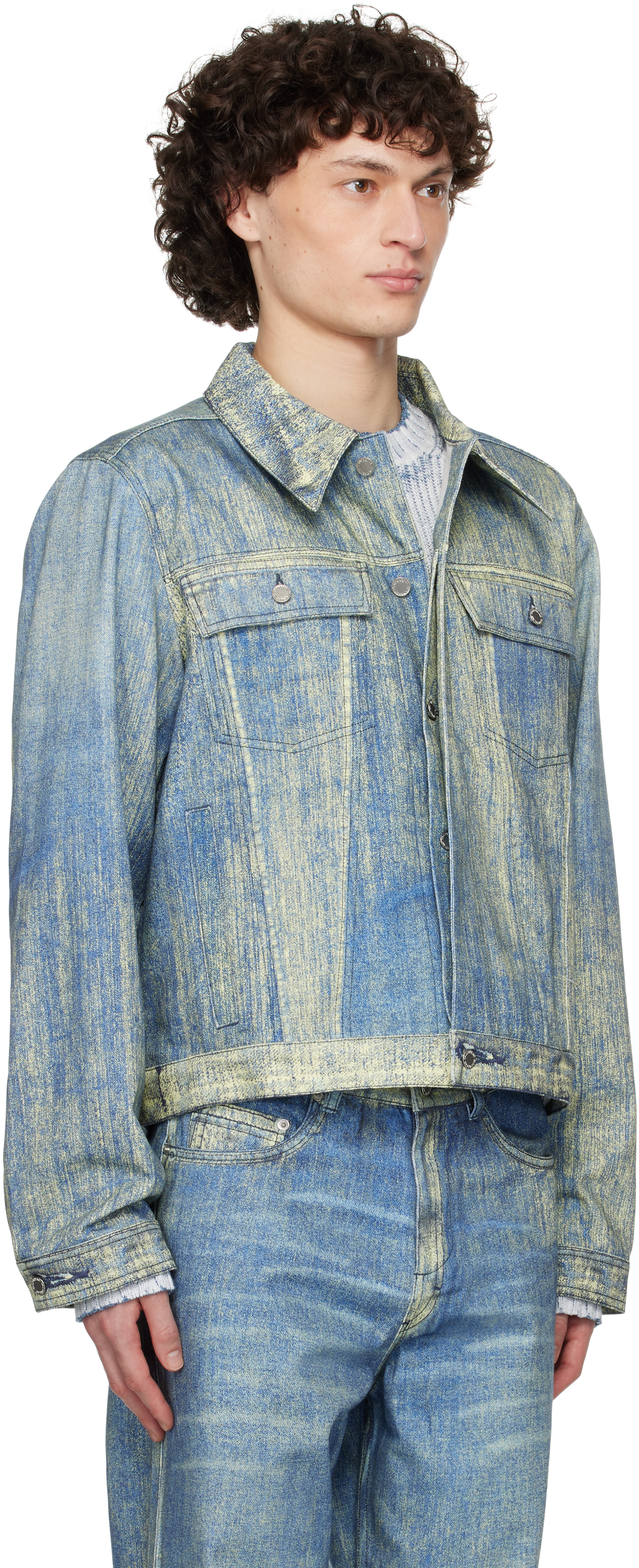 Shop Camperlab Blue Paint Print Denim Jacket In Sand Blue