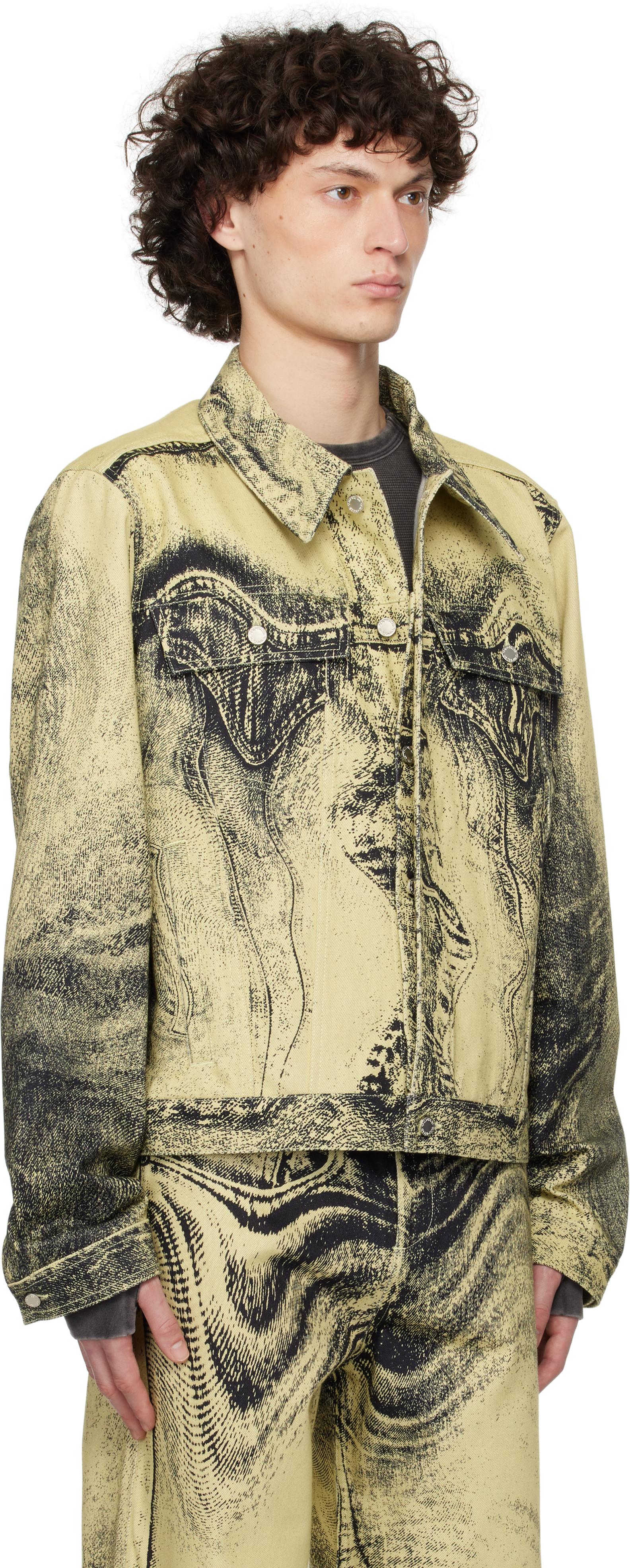 Shop Camperlab Yellow & Black Distorted Print Denim Jacket In Yellow-black