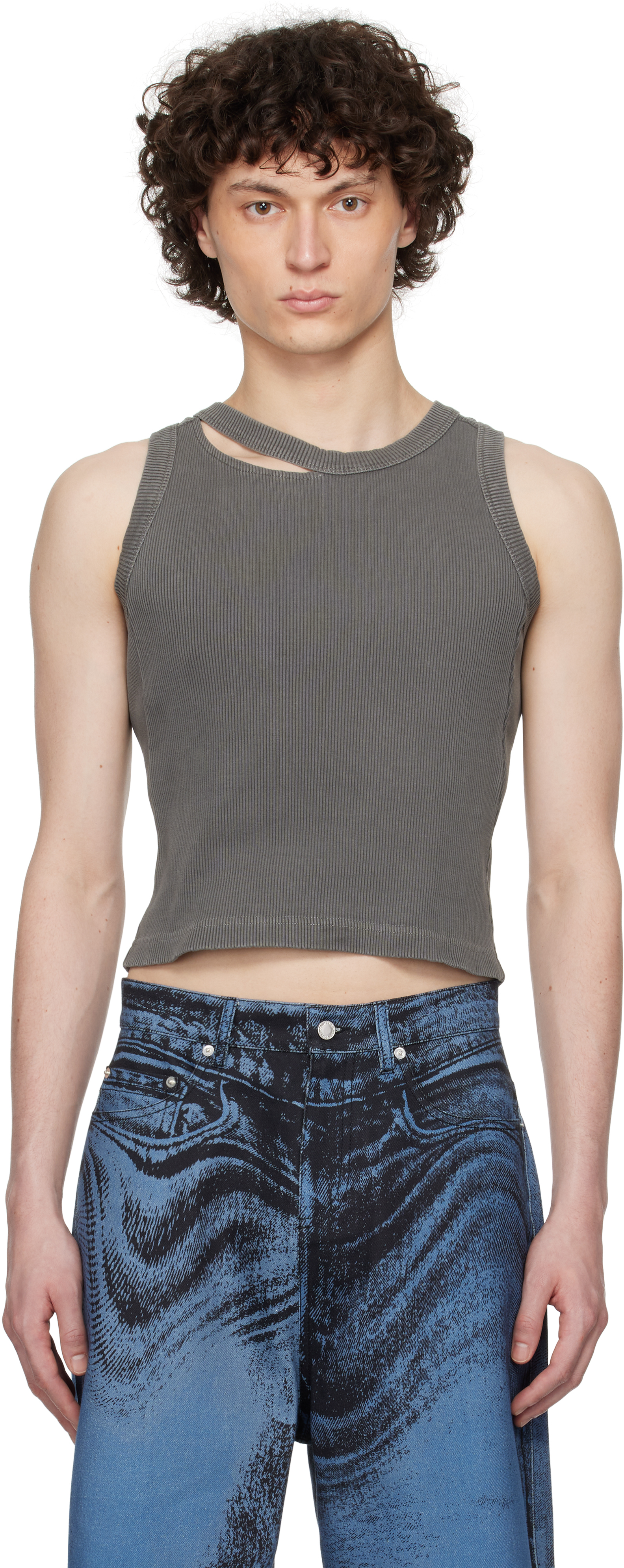 Gray Ribbed Tank Top