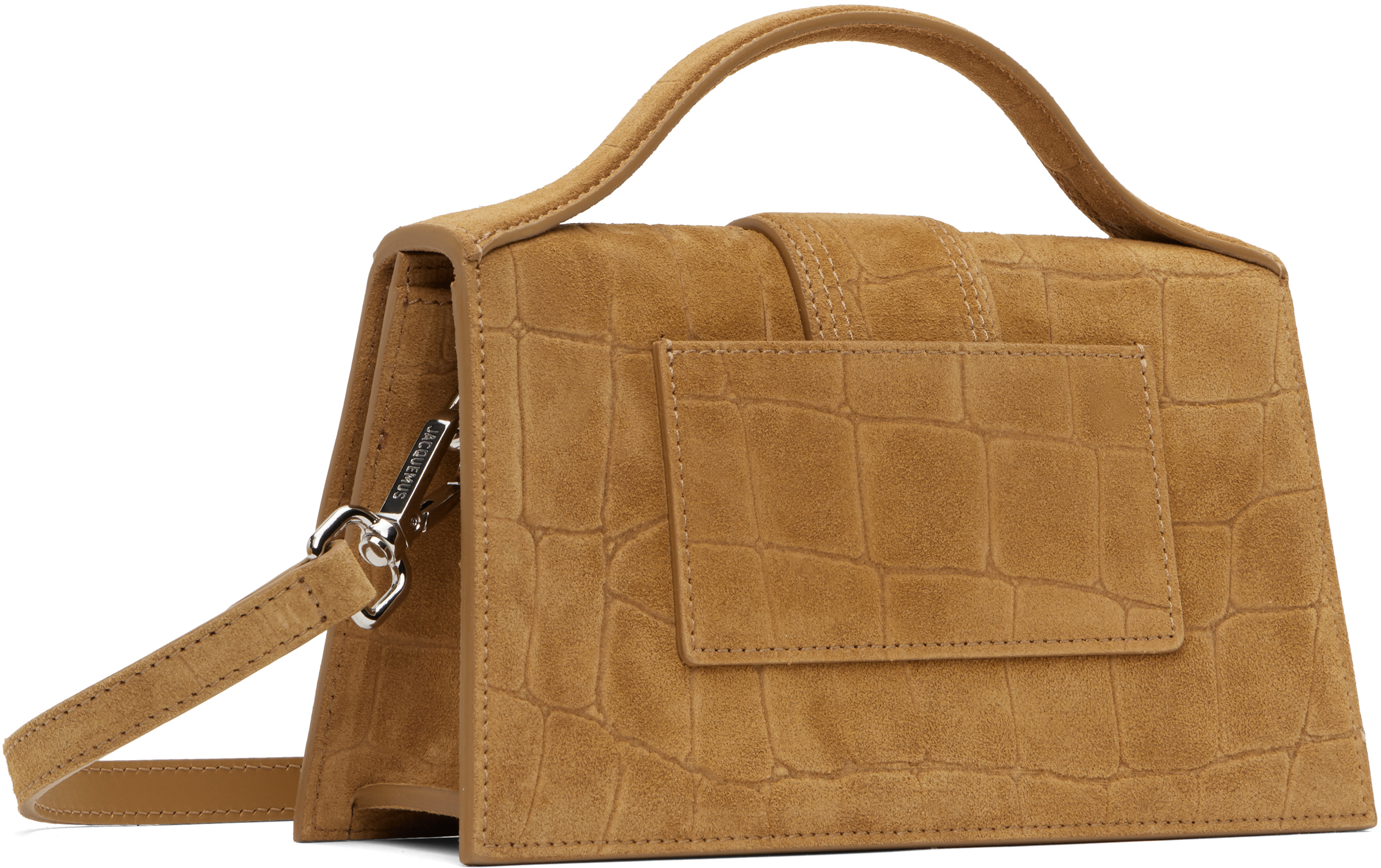 Jacquemus Le Grand Bambino Beige Handbag With Logo Lettering On The Front And Crocodile Skin Effect In Suede W In 830 Camel