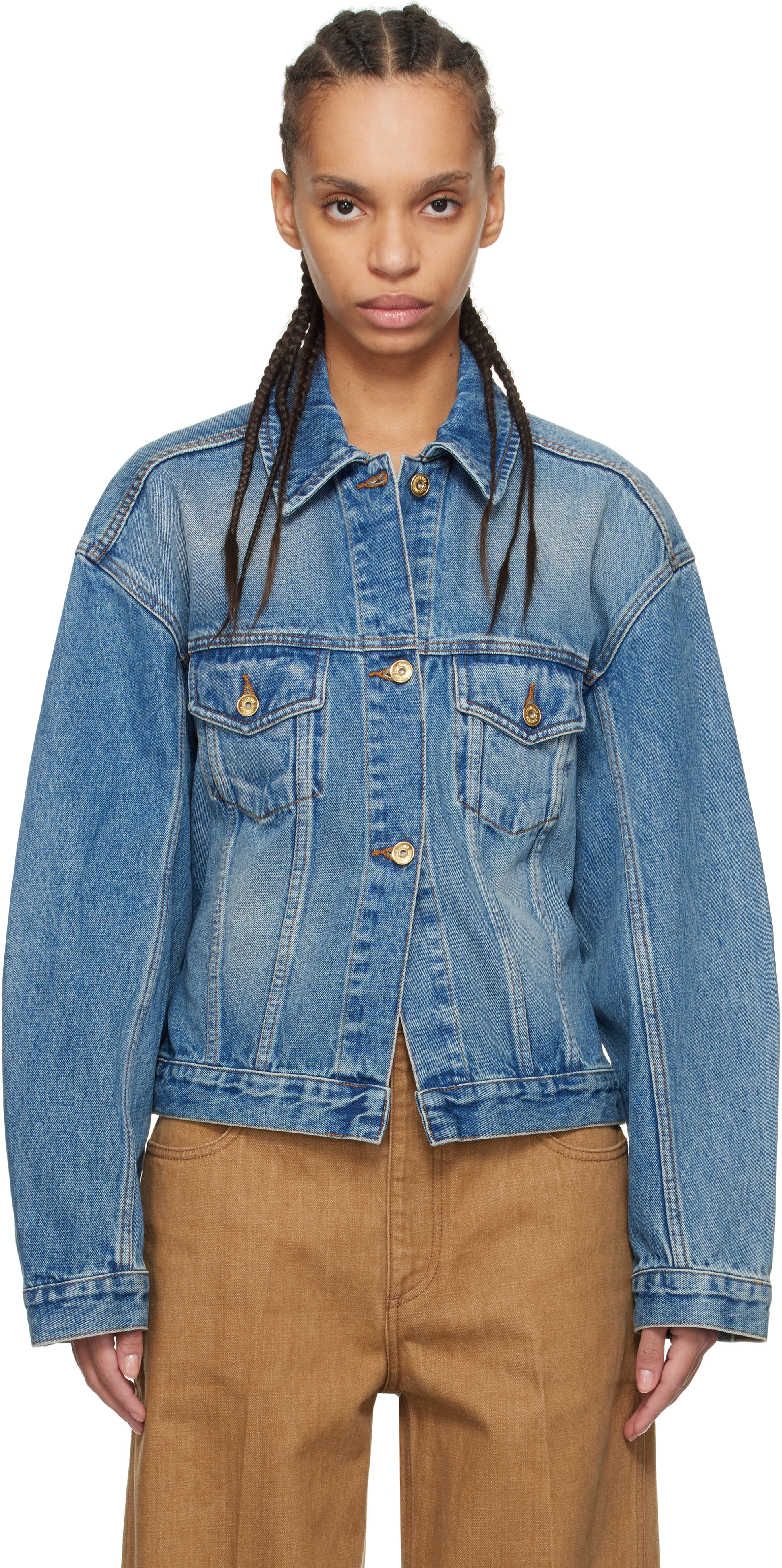 Jacquemus Blue Les Classiques 'the Denim De-nîmes' Denim Jacket In 33c Blue/tabac 2