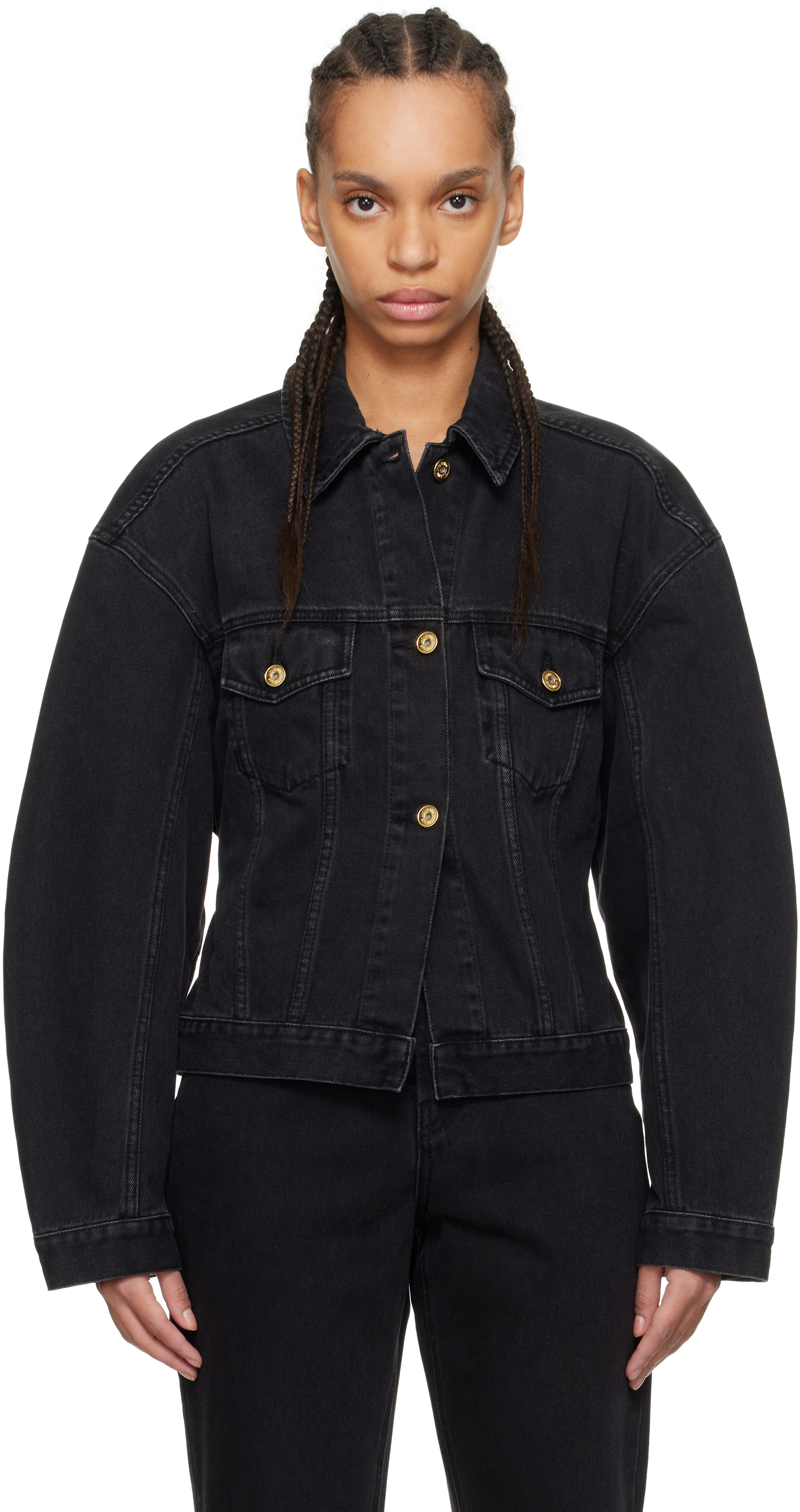 Jacquemus La Veste De Nimes Black Jacket With Rear Belt In Denim Woman In 990 Black