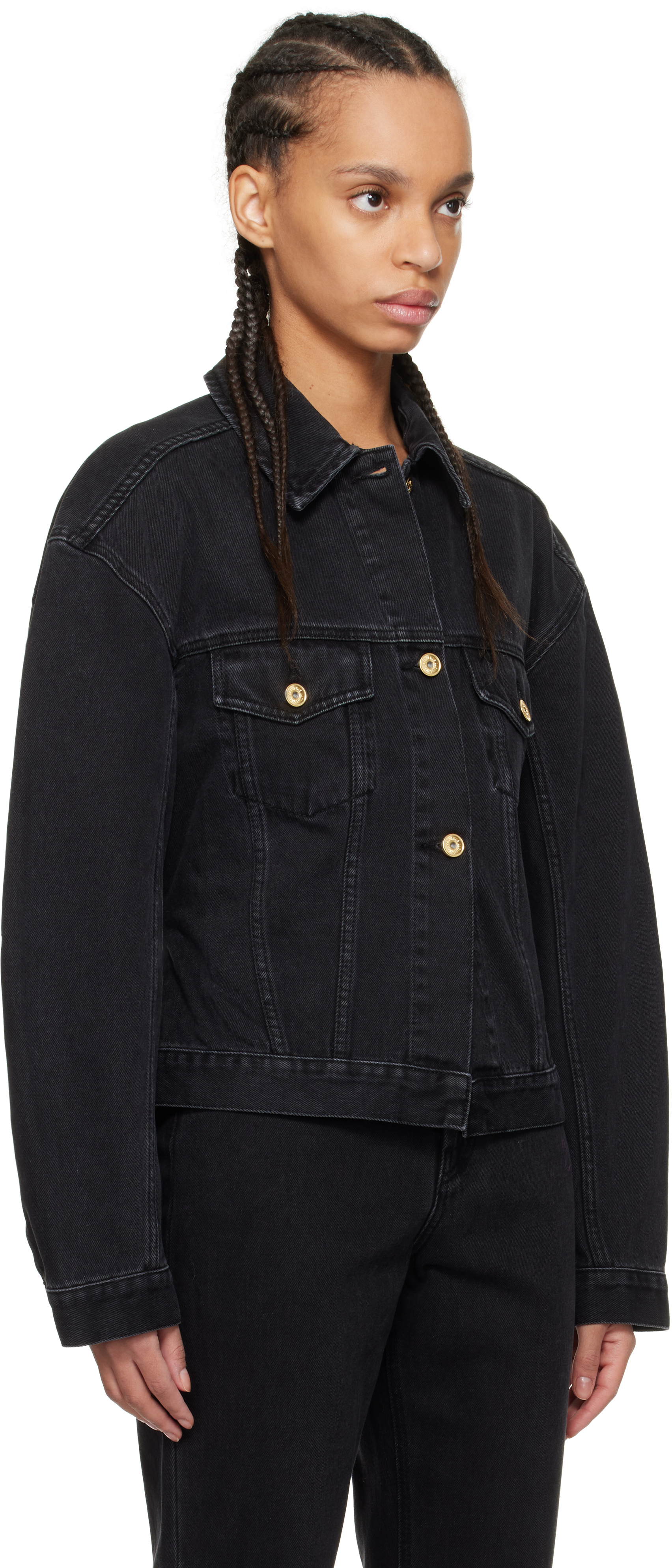 Jacquemus La Veste De Nimes Black Jacket With Rear Belt In Denim Woman In 990 Black