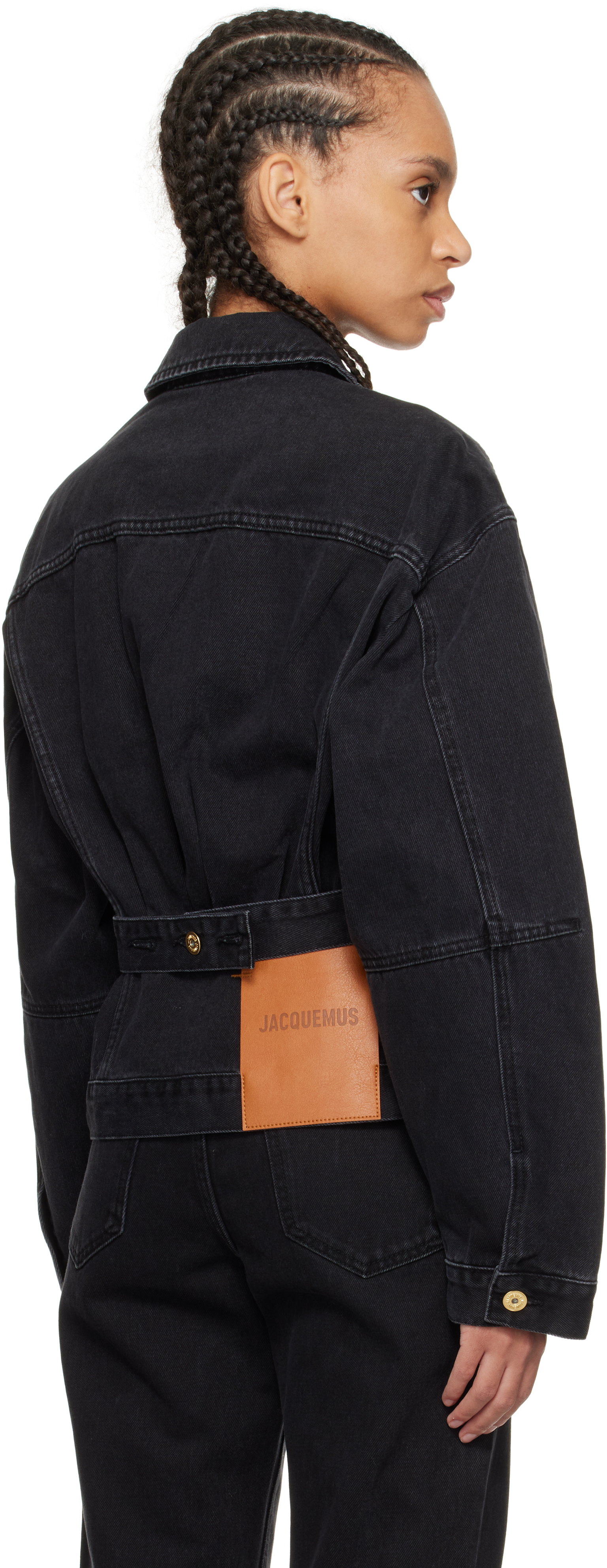 Jacquemus La Veste De Nimes Black Jacket With Rear Belt In Denim Woman In 990 Black