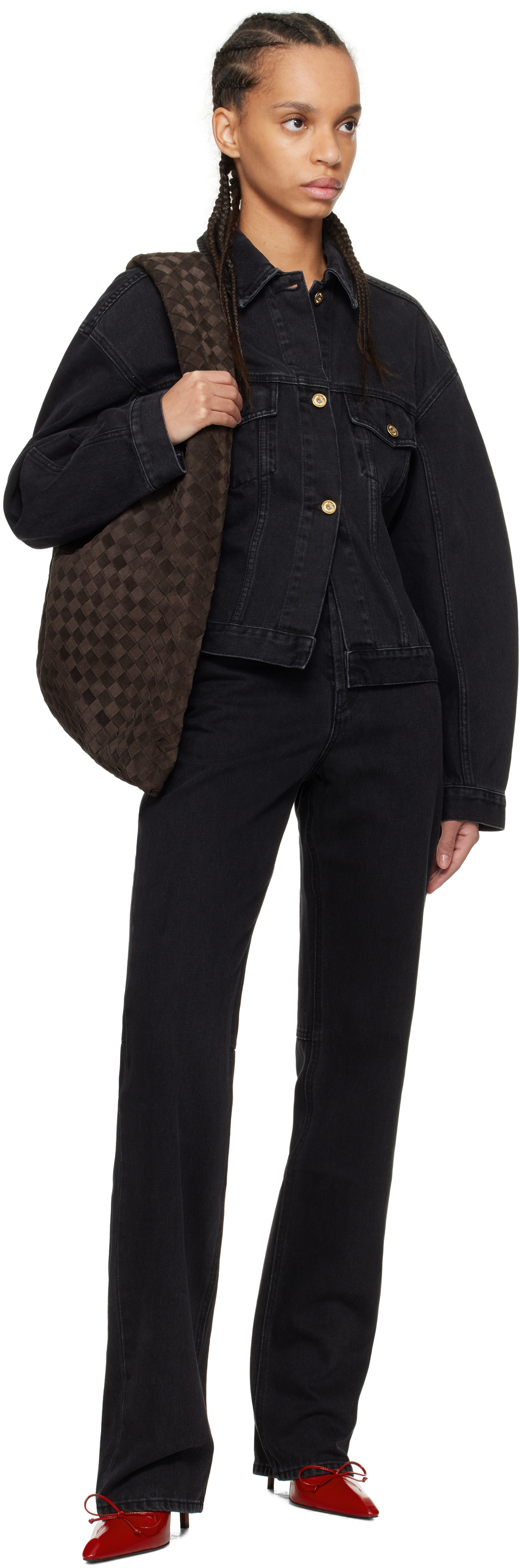Jacquemus La Veste De Nimes Black Jacket With Rear Belt In Denim Woman In 990 Black