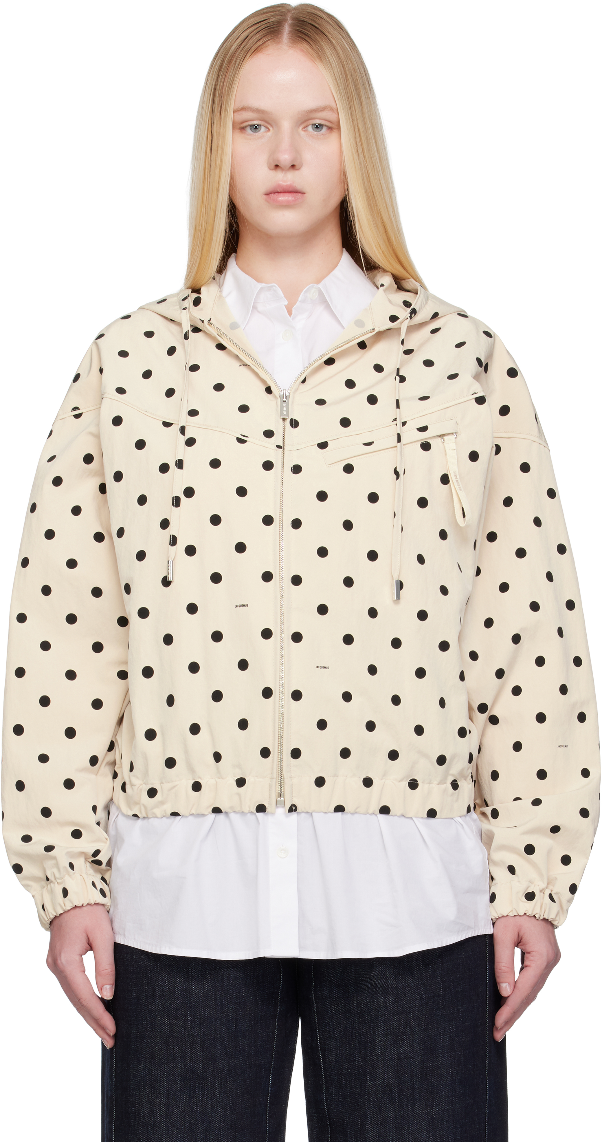 Jacquemus The Bateau Polka Dot Windbreaker In Neutral