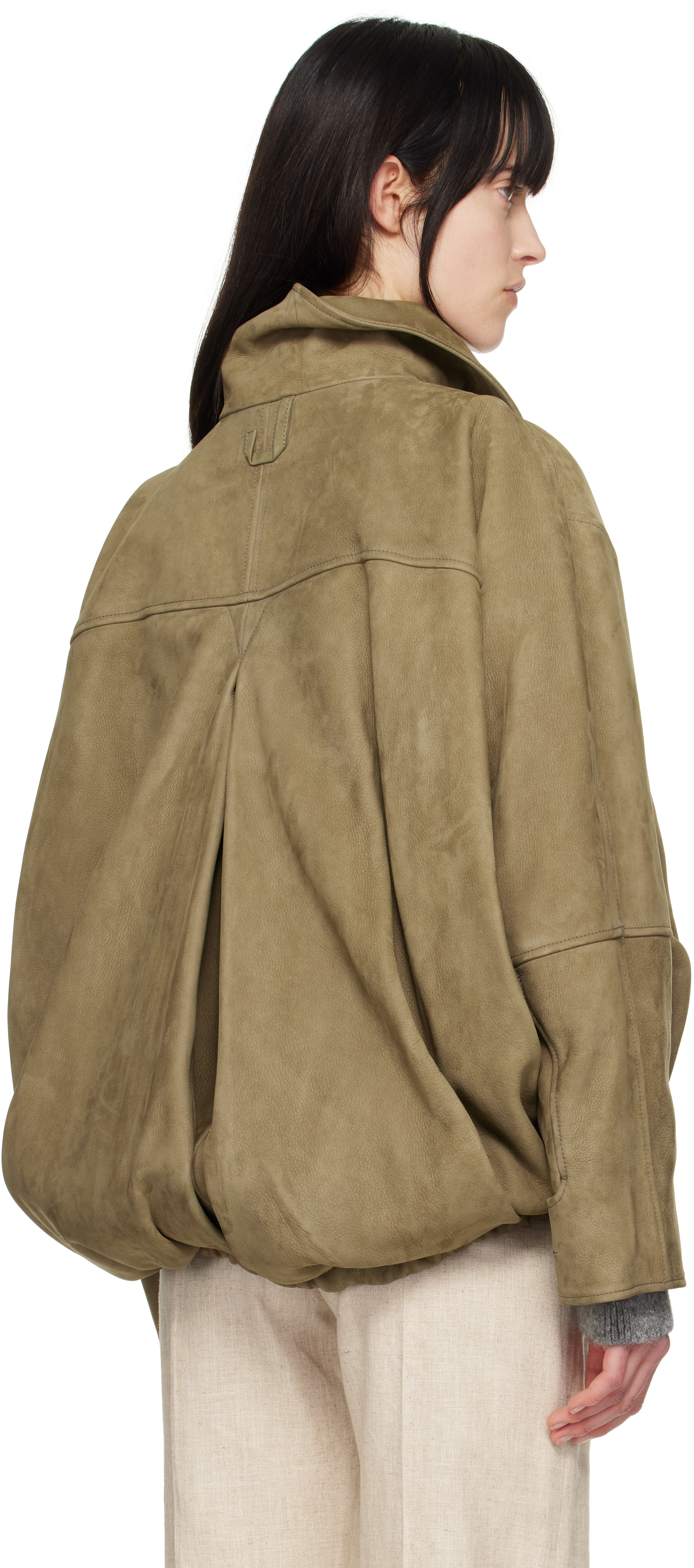 Jacquemus Womens Ciro Two-welt-pockets Relaxed-fit Leather Jacket Light Khaki In 530 Light Khaki