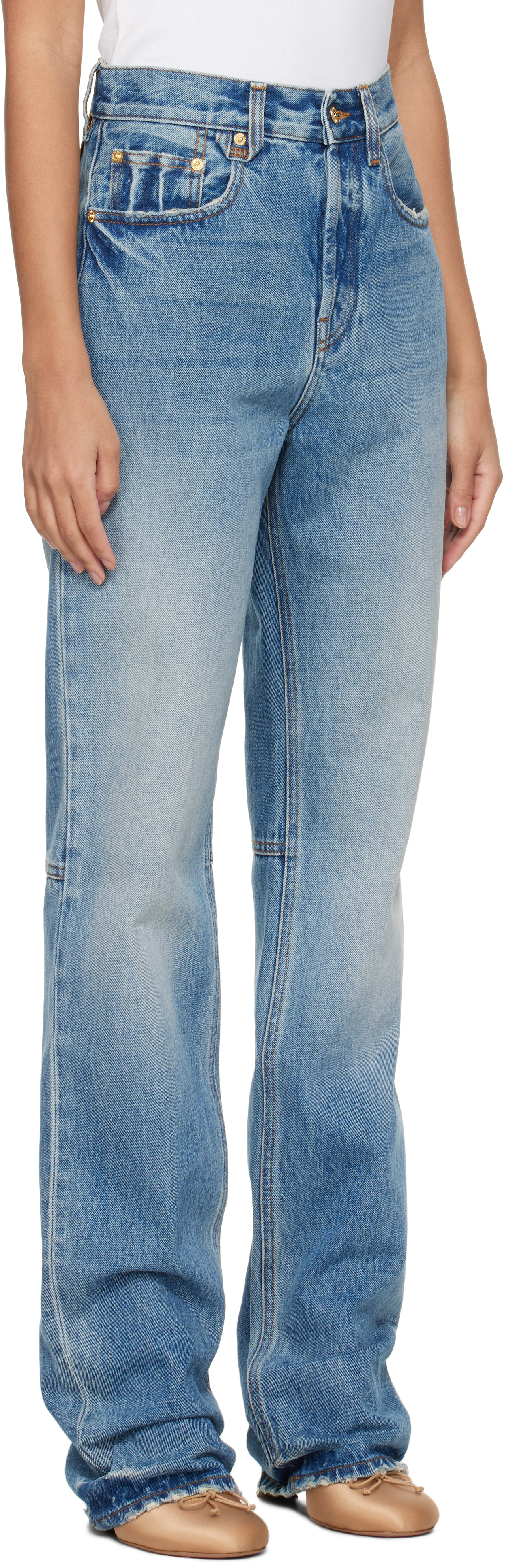 Jacquemus Blue 'the Straight De-nîmes' Jeans In 33c Blue/tabac 2