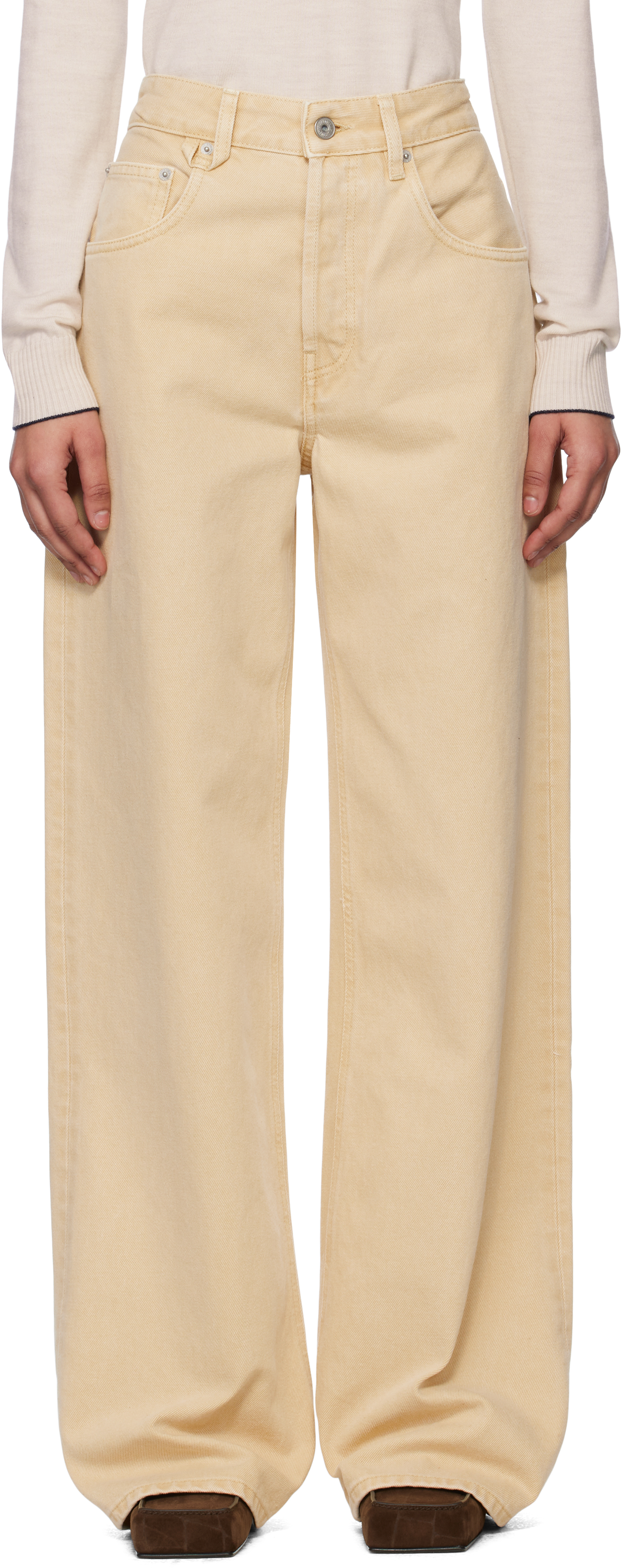 Shop Jacquemus Beige La Croisière 'the Wide De-nîmes' Jeans In 130 Light Beige