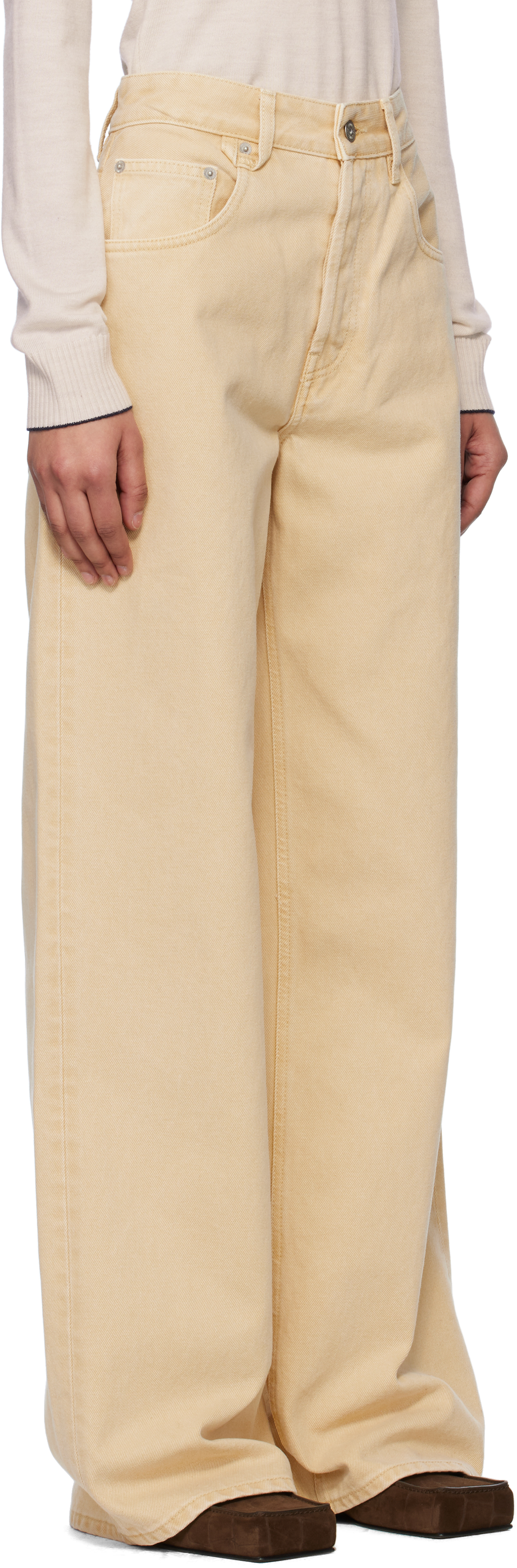 Shop Jacquemus Beige La Croisière 'the Wide De-nîmes' Jeans In 130 Light Beige