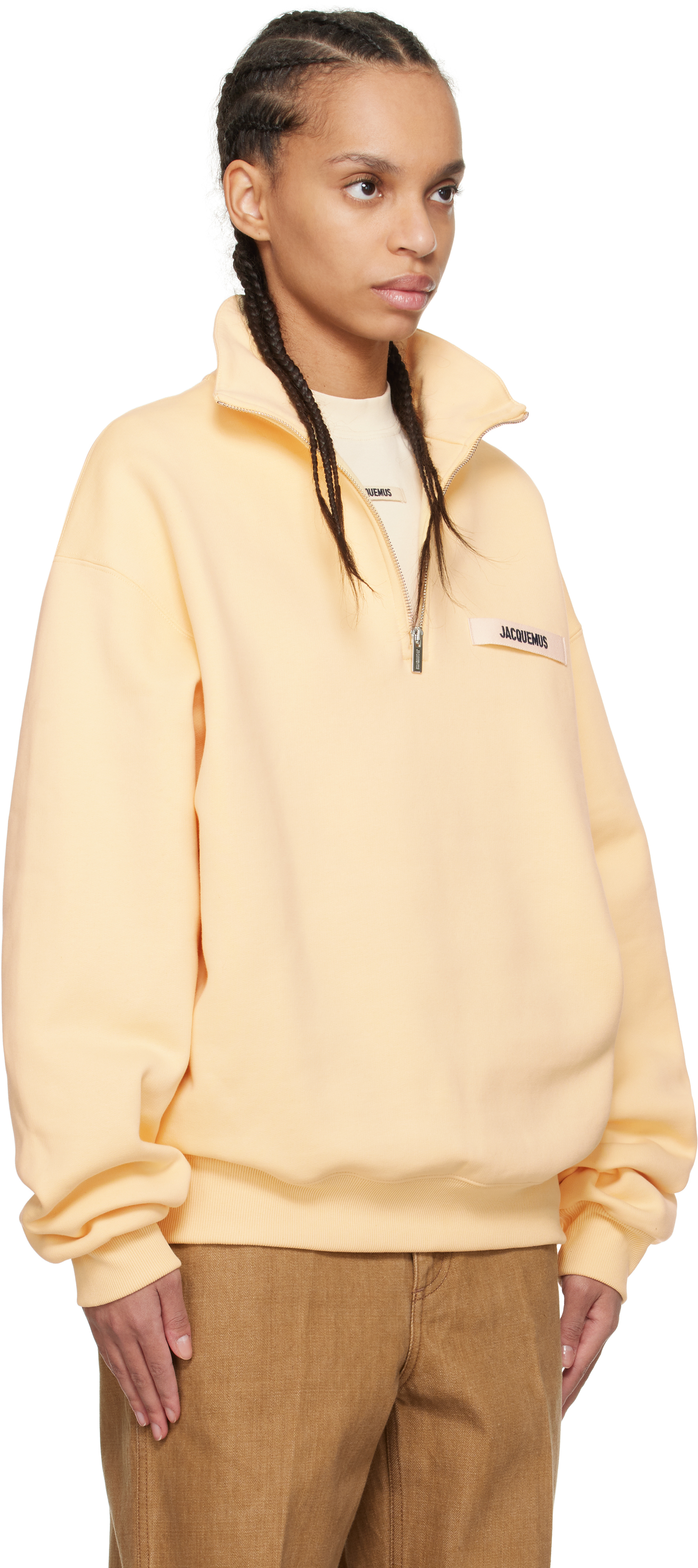Jacquemus Beige 'the Gros Grain Zipped-rollneck' Sweatshirt In 131 Light Beige 2