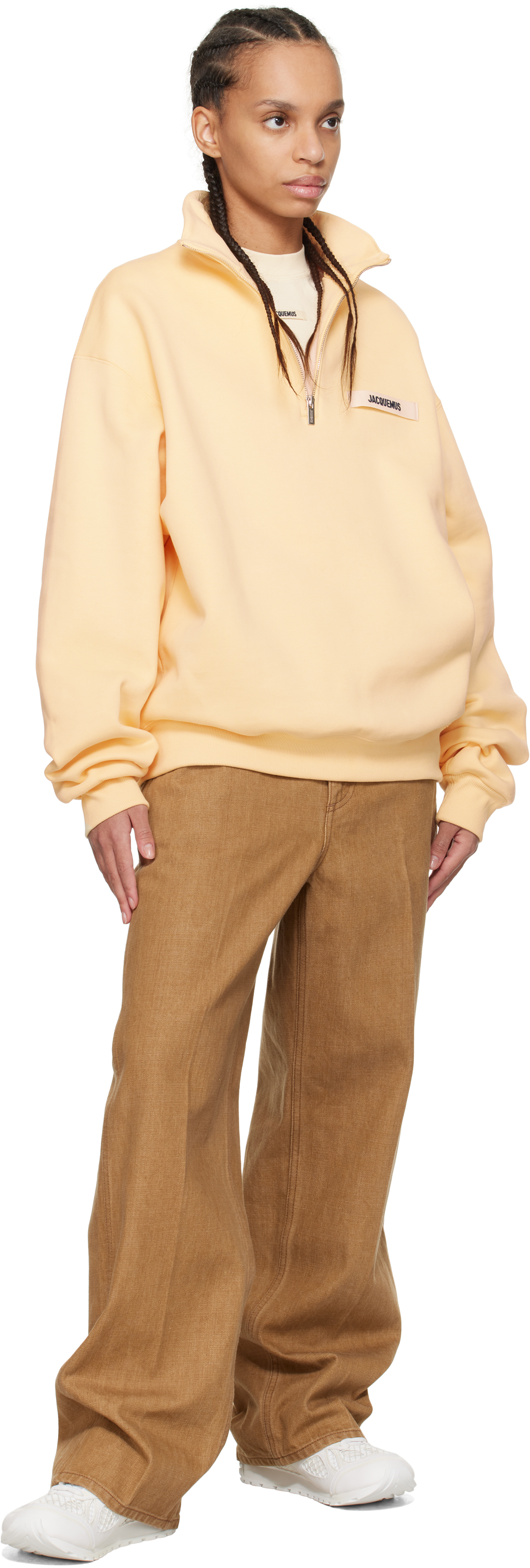 Jacquemus Beige 'the Gros Grain Zipped-rollneck' Sweatshirt In 131 Light Beige 2