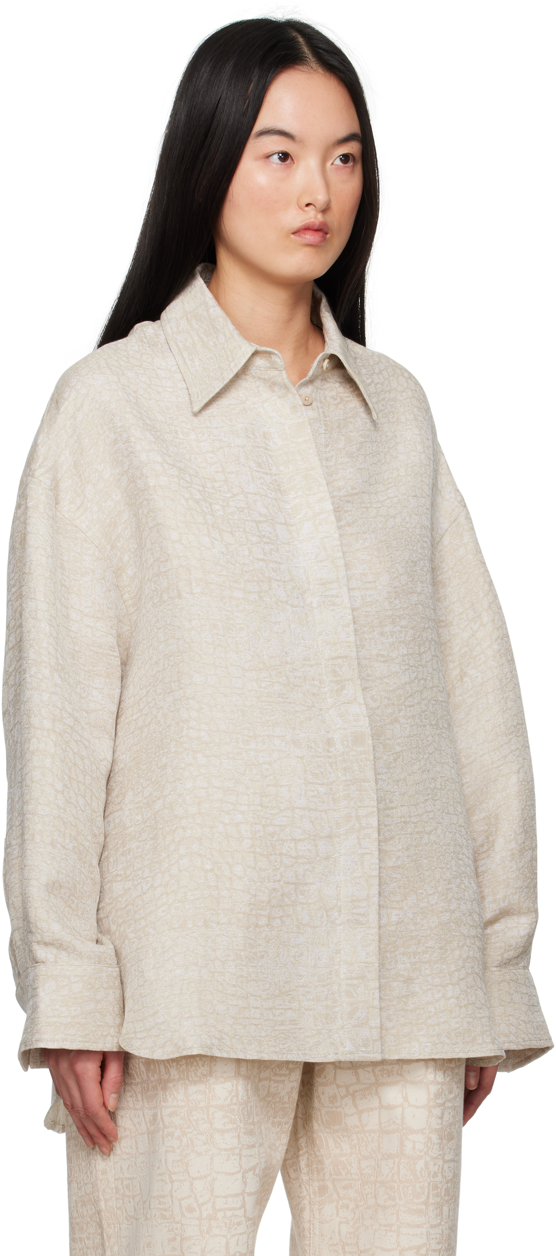 Jacquemus The Pasadena Oversize Croc Pattern Button-up Shirt In 1jk Croco Beige