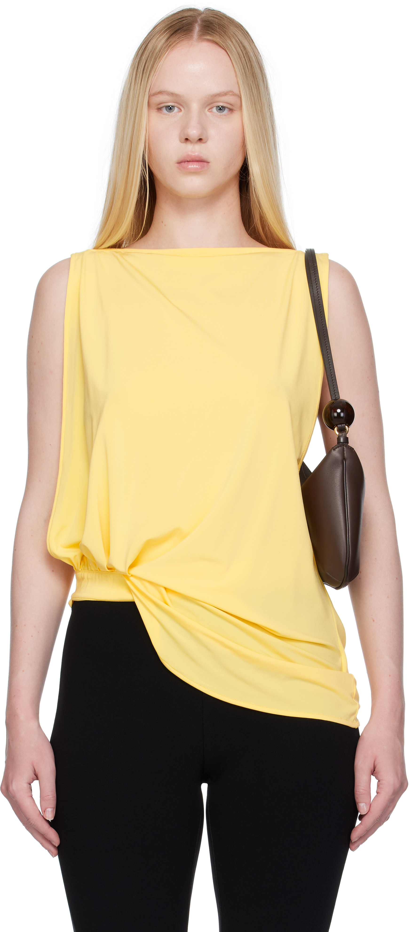 Jacquemus Draped Sleeveless Asymmetric Lightweight Top In Yellow