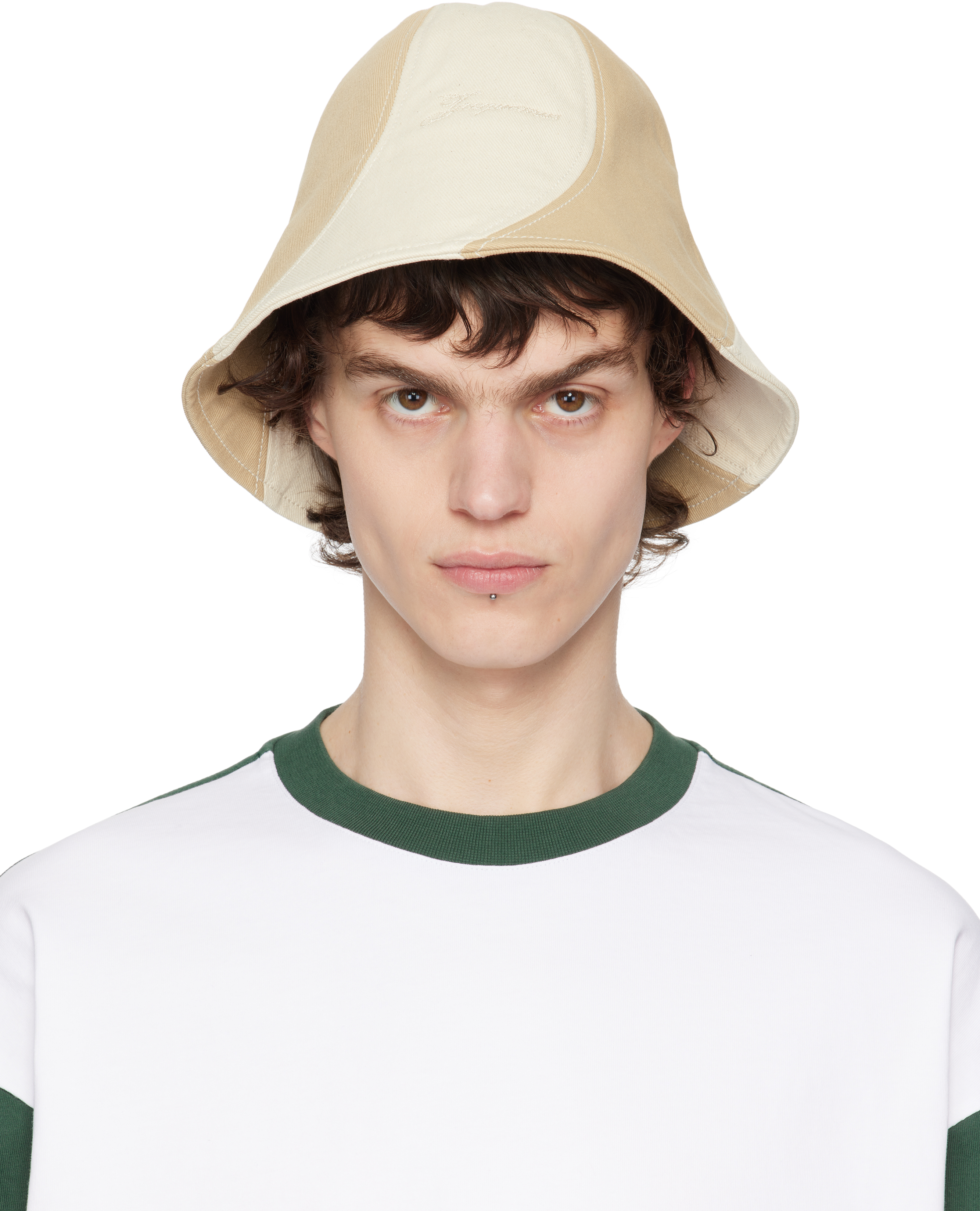 【JACQUEMUS】 Bob Gelato canvas bucket hat JACQUEMUS Off-White & Navy 'Le Bob Gelato' Bucket Hat Jacquemus