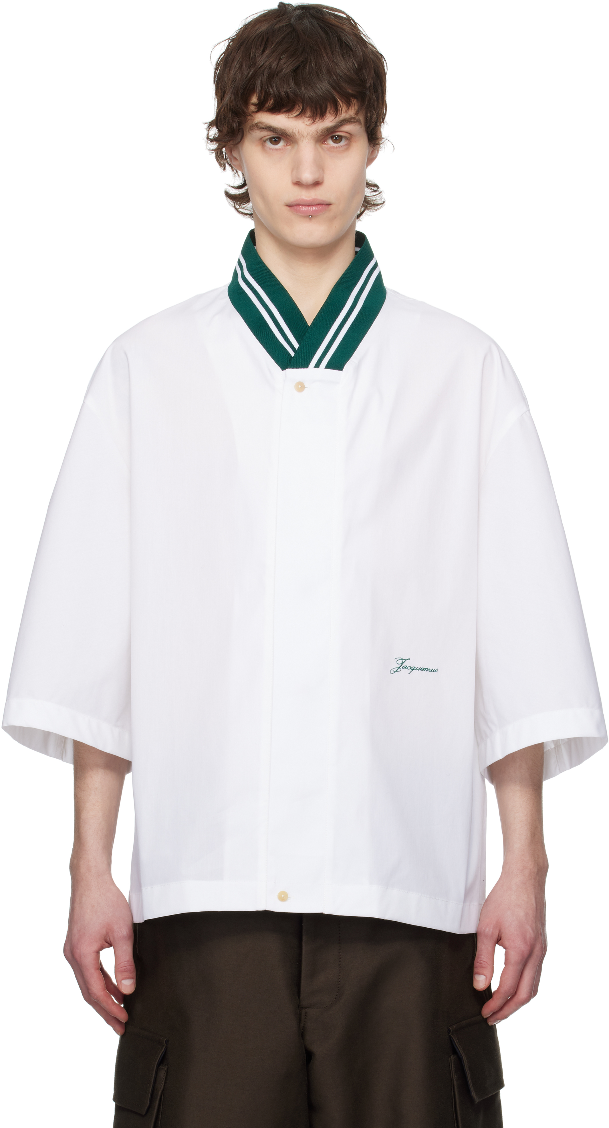 Jacquemus La Chemise Baseball White Shirt With Embroidered Logo On The Front In Cotton Man In 100 White