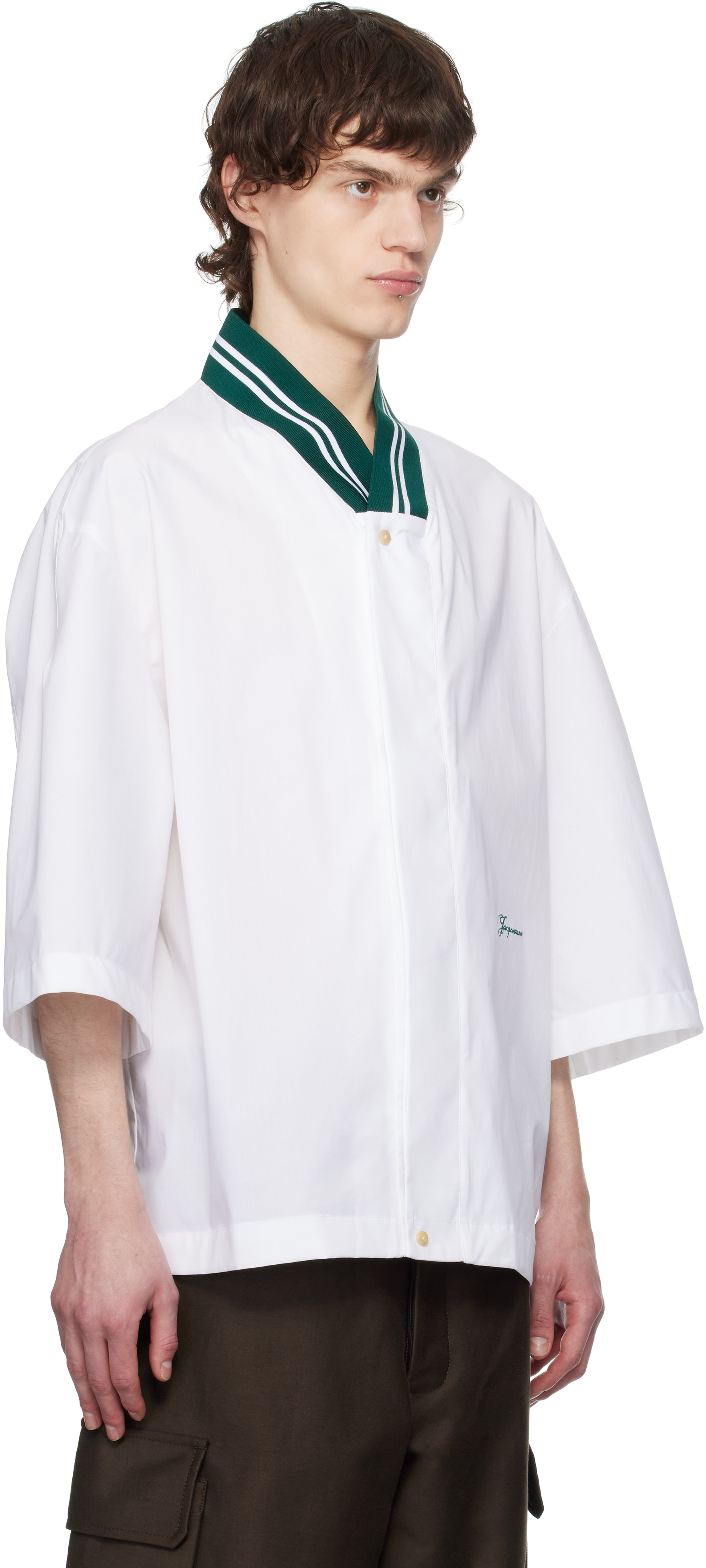 Jacquemus La Chemise Baseball White Shirt With Embroidered Logo On The Front In Cotton Man In 100 White