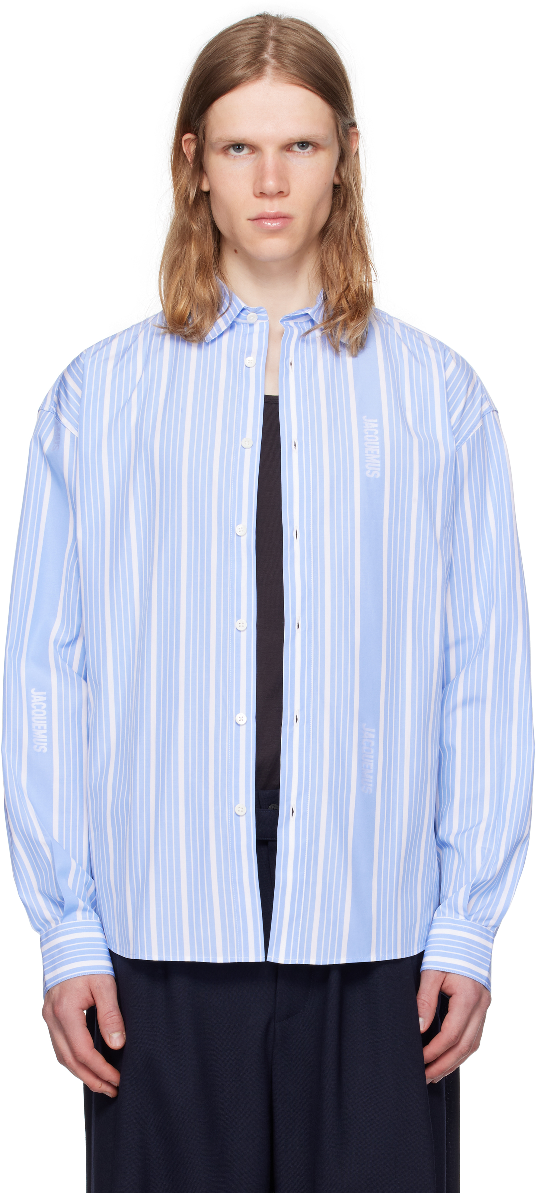 Jacquemus White & Blue La Casa 'the Simon' Shirt In Blue