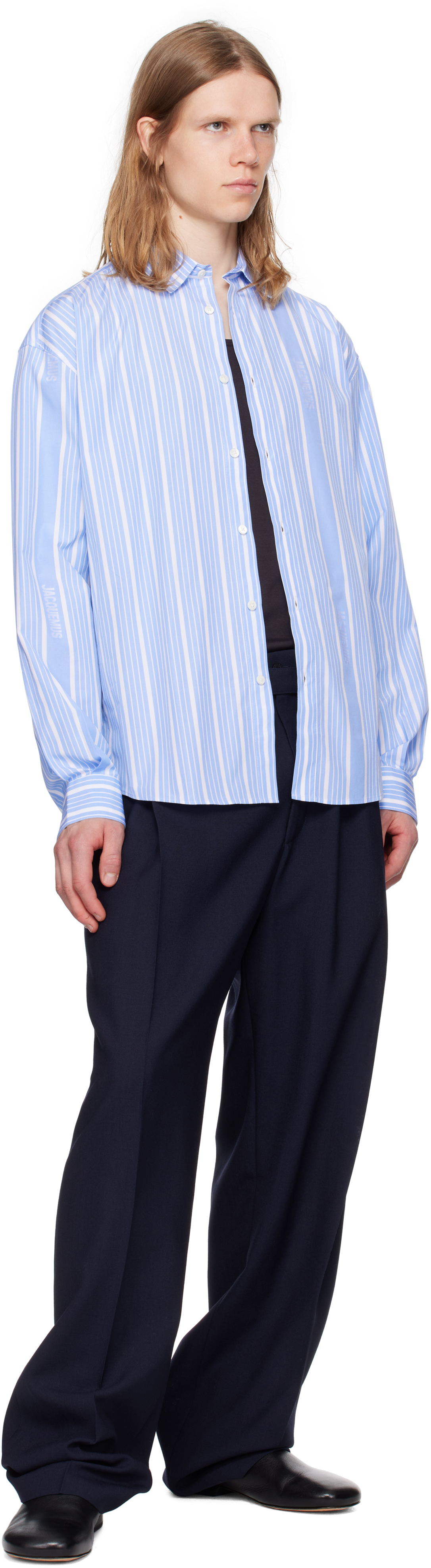 Jacquemus White & Blue La Casa 'the Simon' Shirt In Blue
