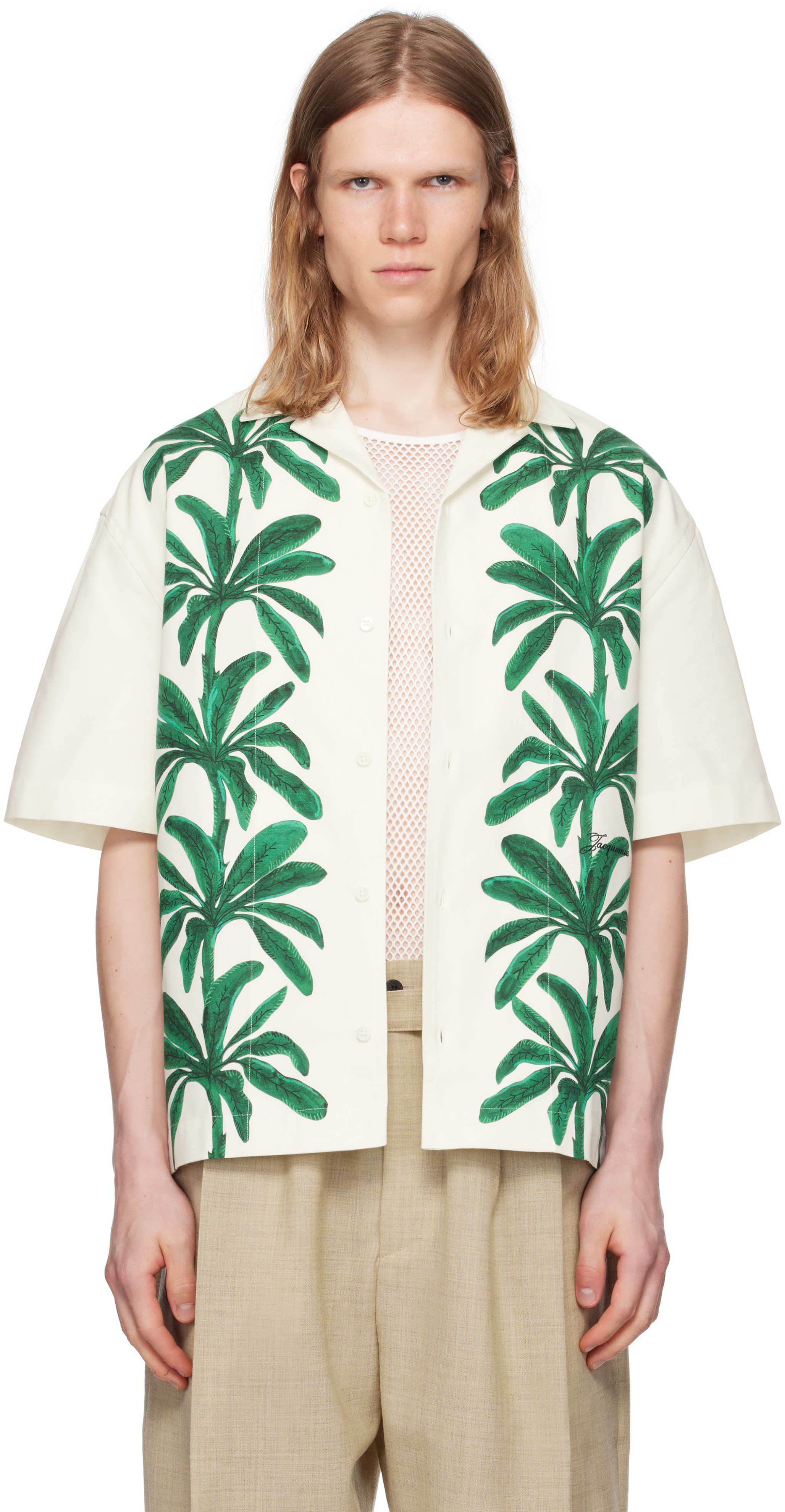 Jacquemus White & Green La Croisière 'the Jean' Shirt In Neutral