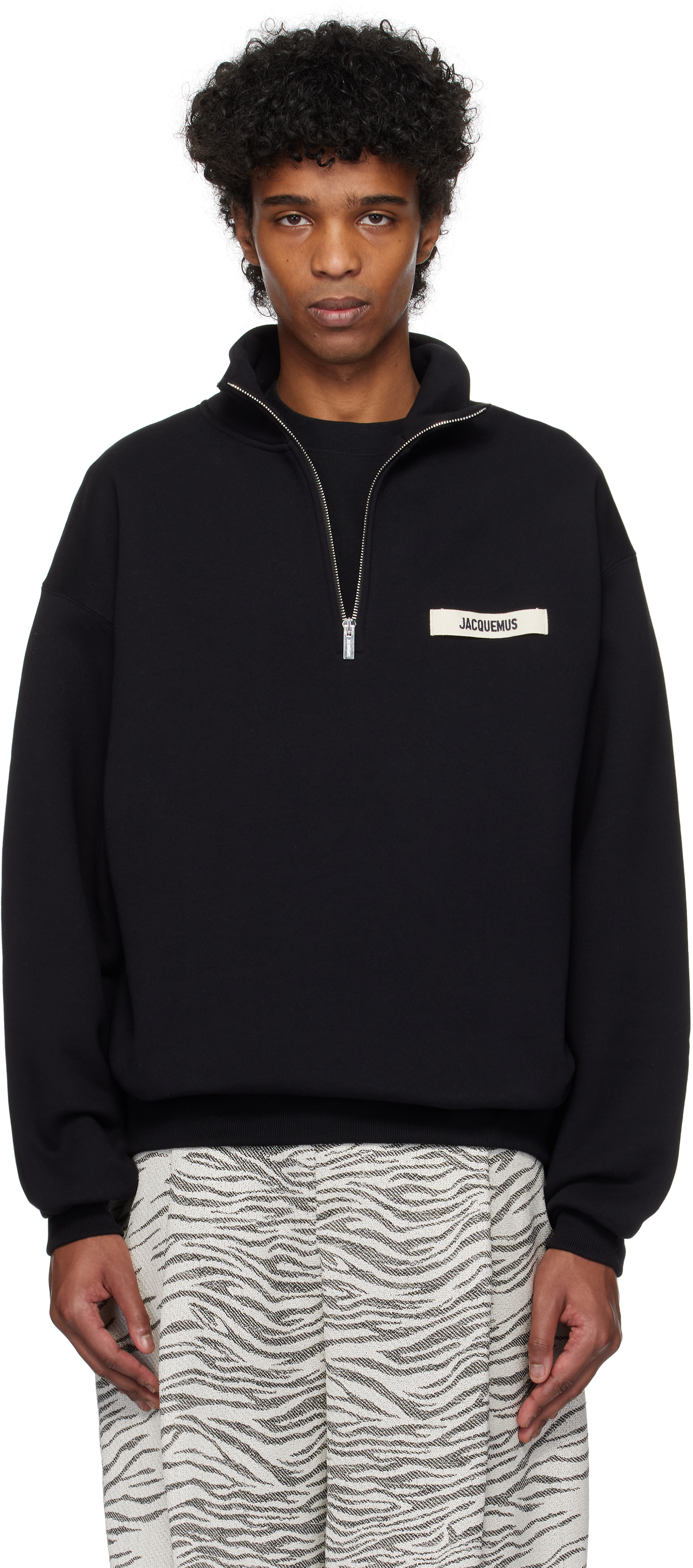 Jacquemus Mens High-neck Brand-patch Relaxed-fit Cotton-jersey Sweatshirt Black In 990 Black