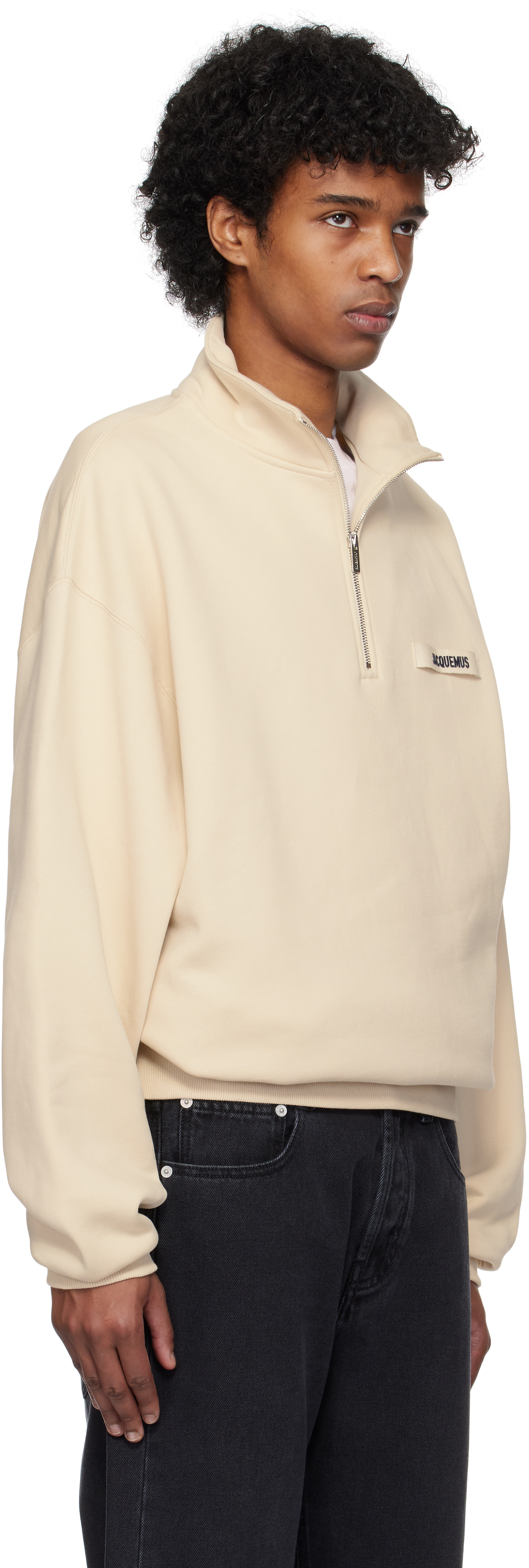 Jacquemus High Collar Half-zip Grosgrain Sweatshirt In 151 Beige 2