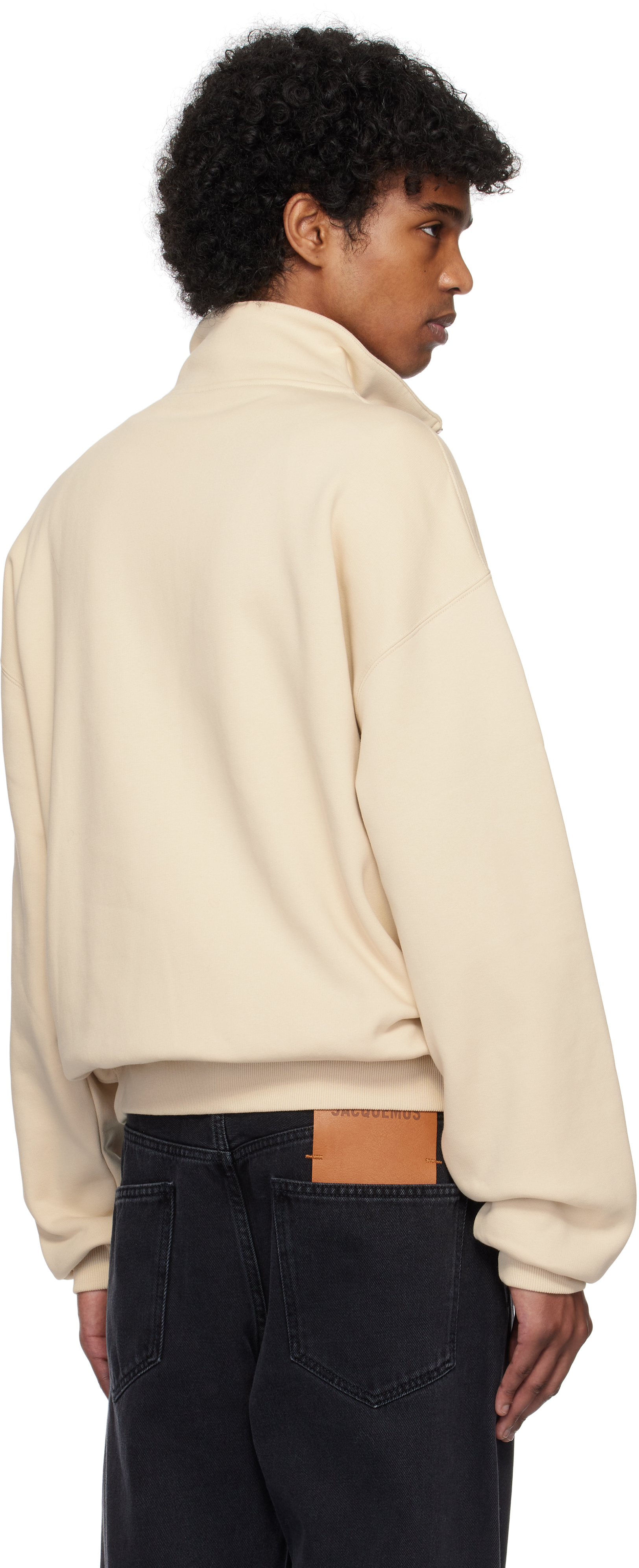 Jacquemus High Collar Half-zip Grosgrain Sweatshirt In 151 Beige 2