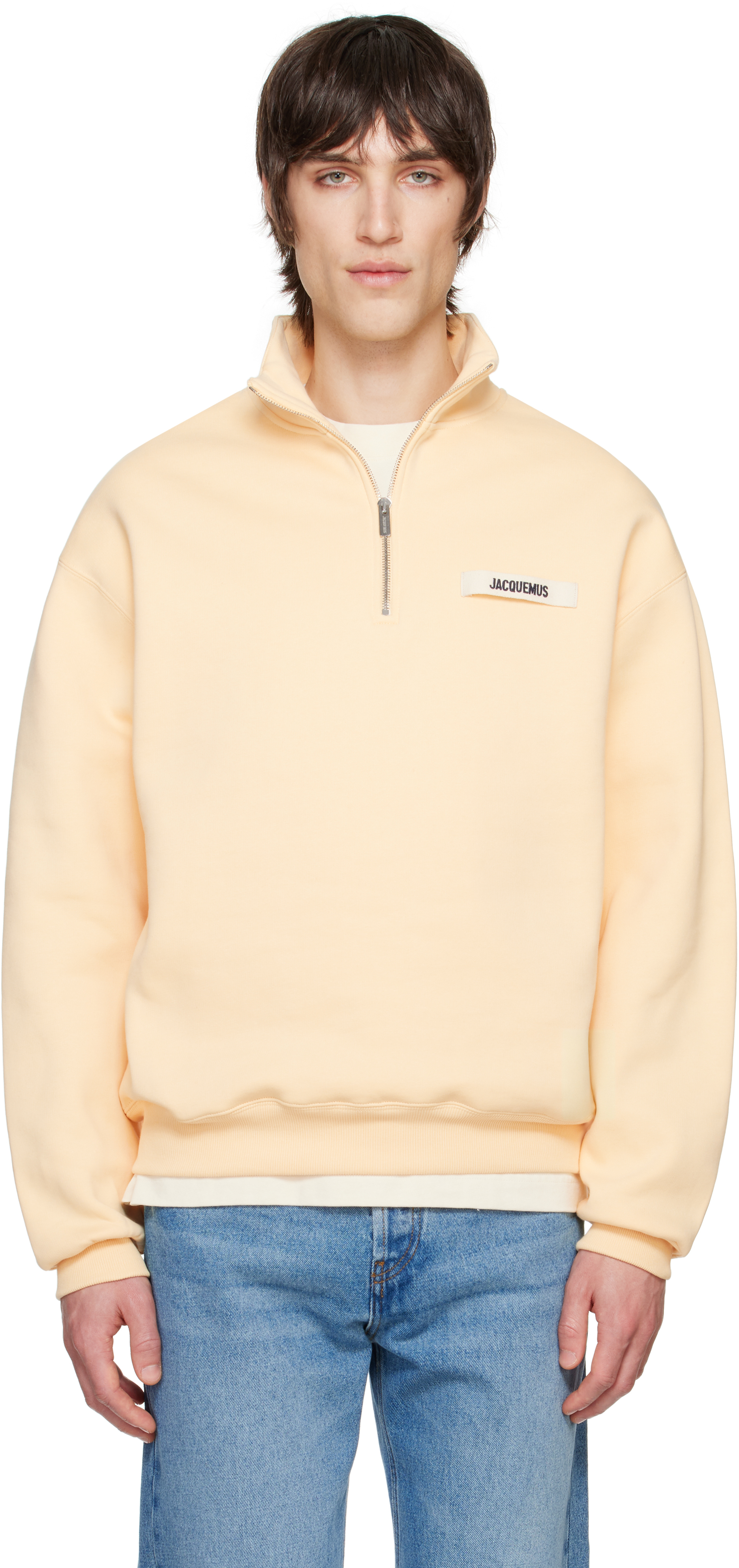 Jacquemus High Collar Half-zip Grosgrain Sweatshirt In 131 Light Beige 2