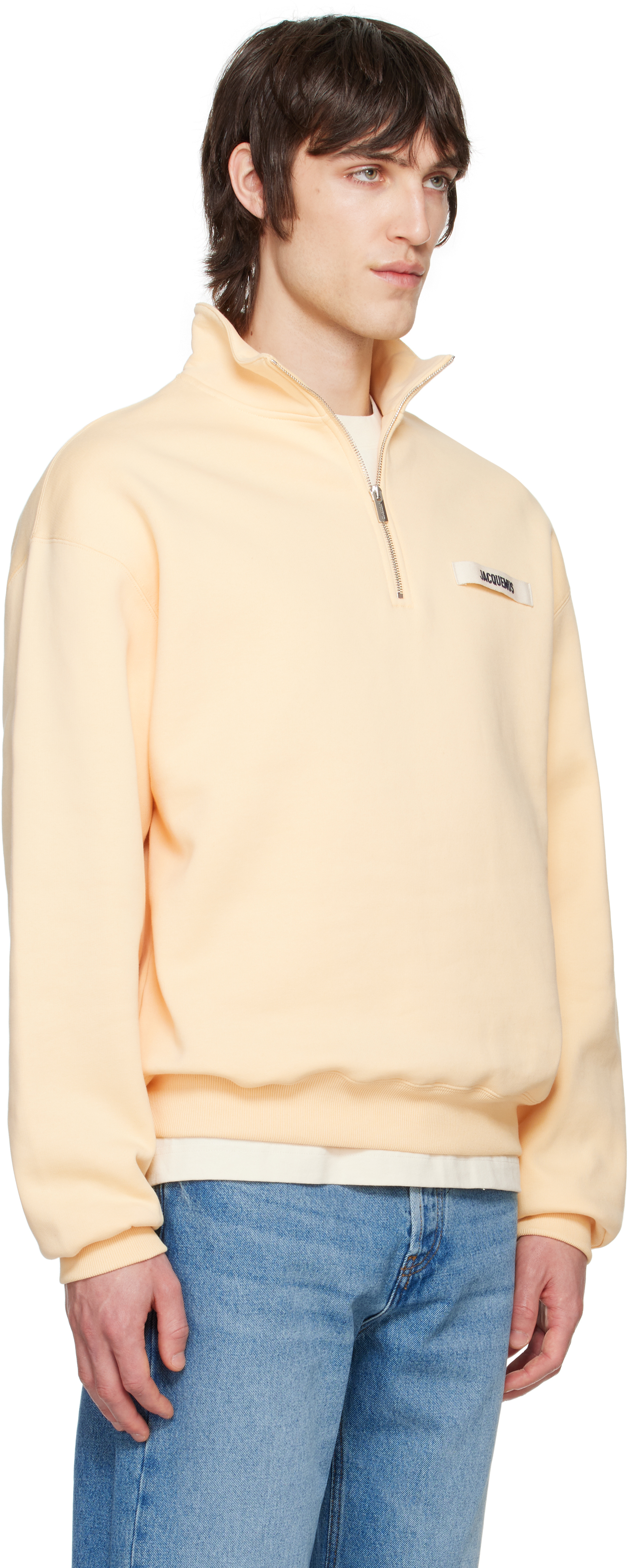 Jacquemus High Collar Half-zip Grosgrain Sweatshirt In 131 Light Beige 2