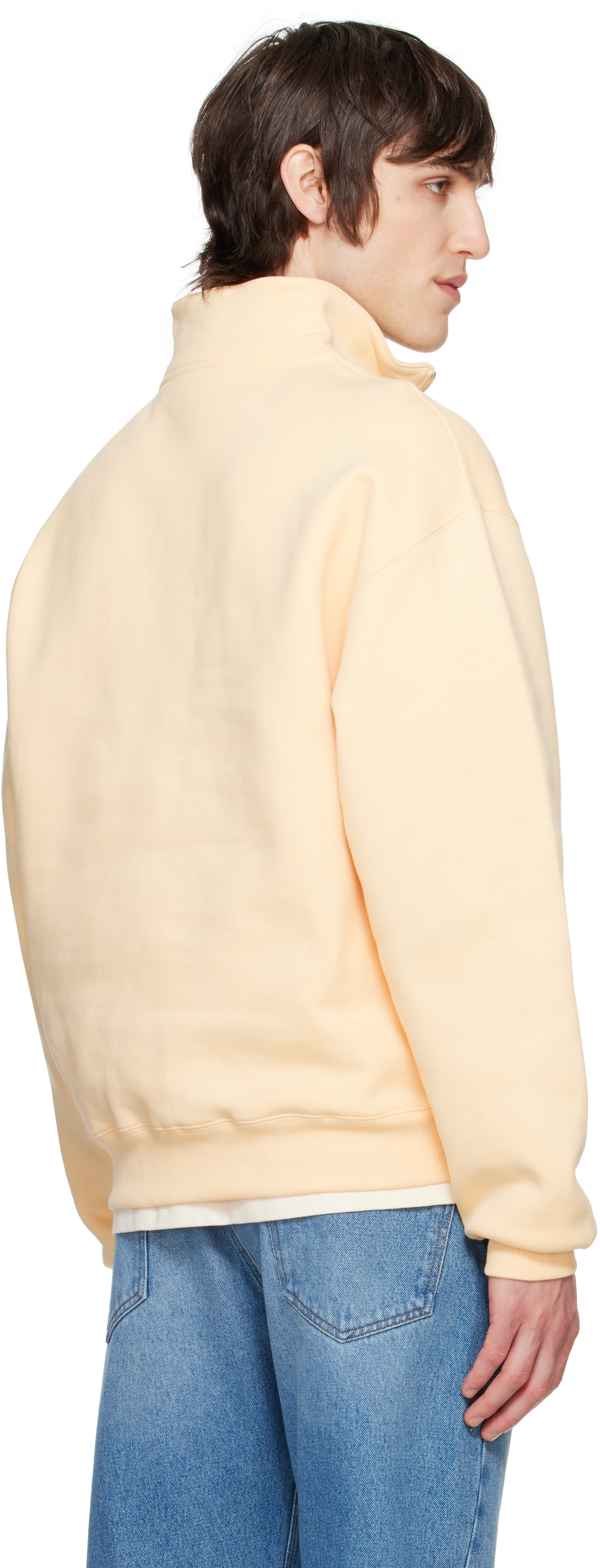 Jacquemus High Collar Half-zip Grosgrain Sweatshirt In 131 Light Beige 2