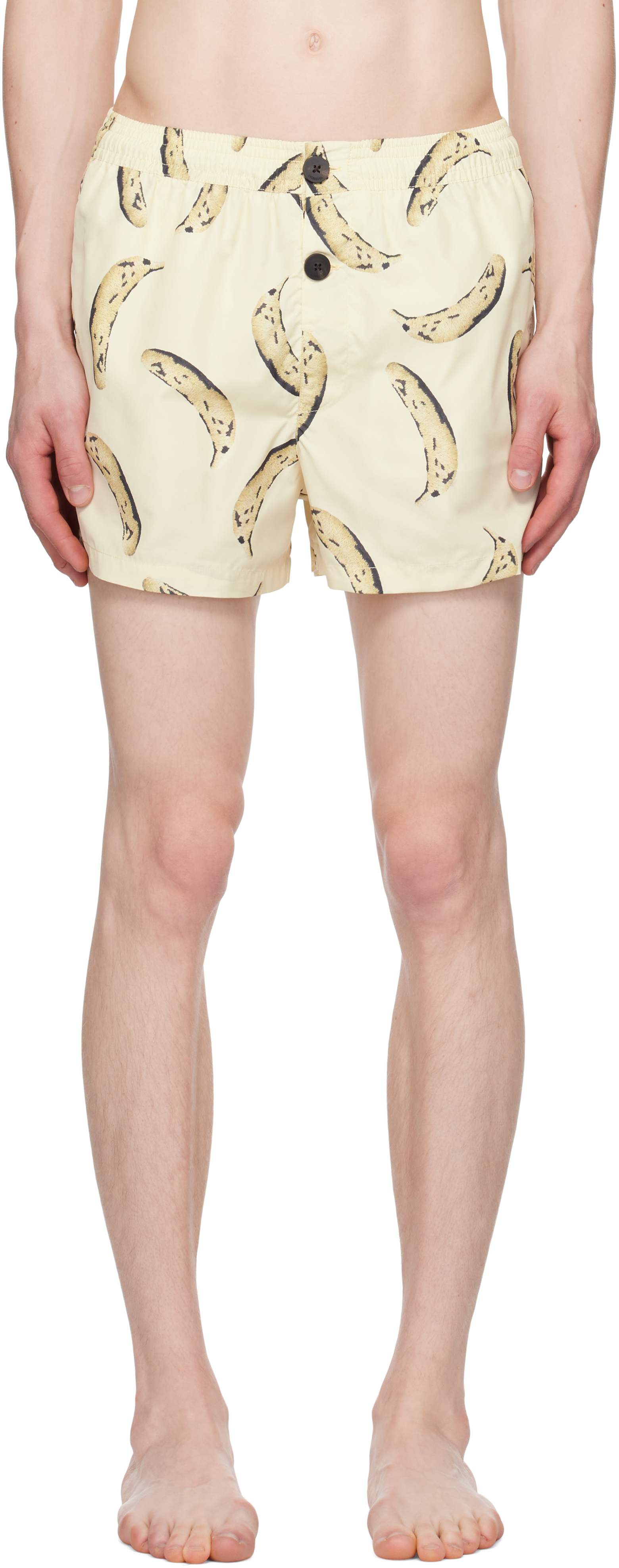 Jacquemus Le Maillot Puntini Yellow Swimsuit With Elastic Waist And All-over Print In Tech Fabric Man In White