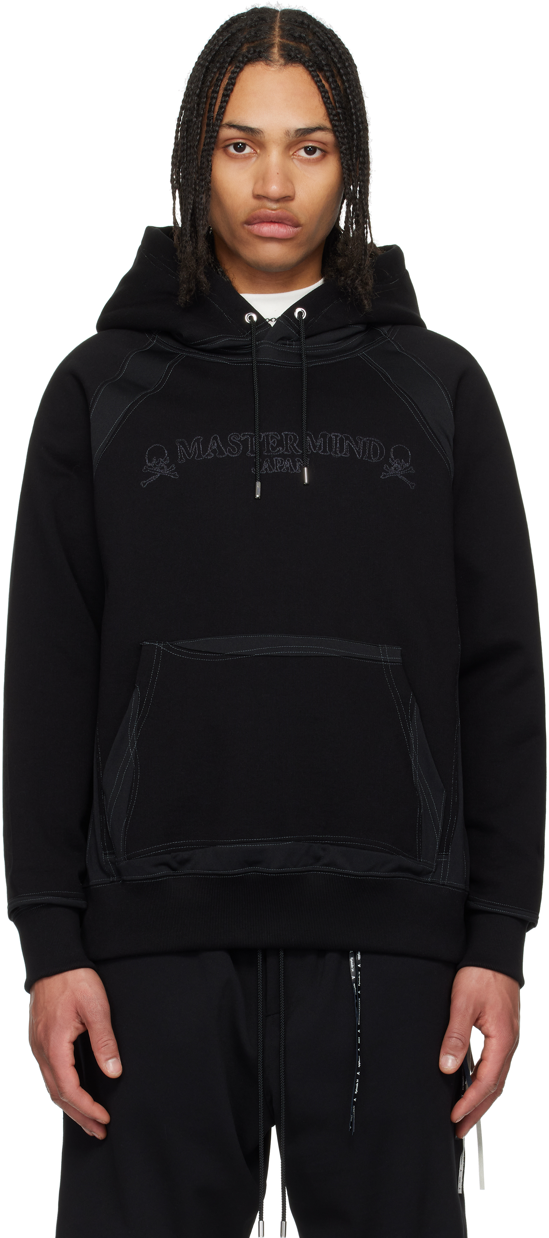 Black Regular Fit Stitchwork Hoodie