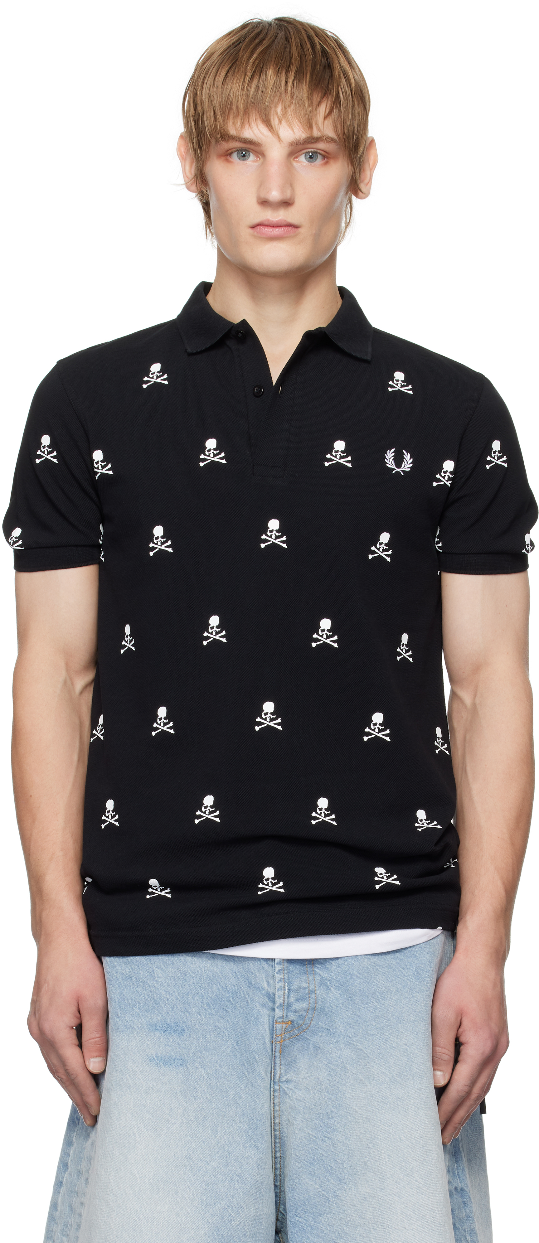 Black Fred Perry Edition All-Over Skull Polo