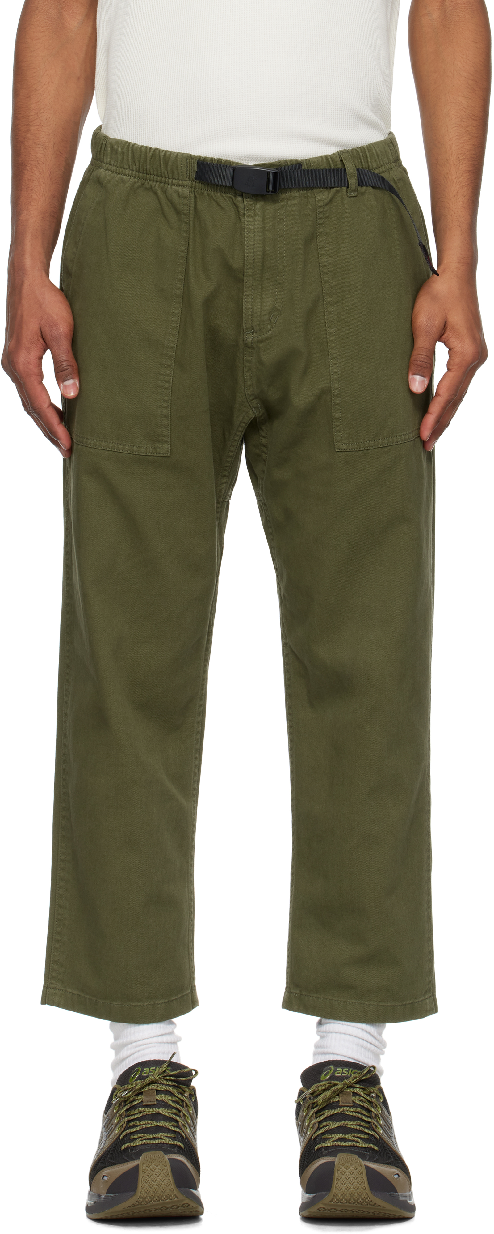 Gramicci Khaki Loose Tapered Trousers In Olive