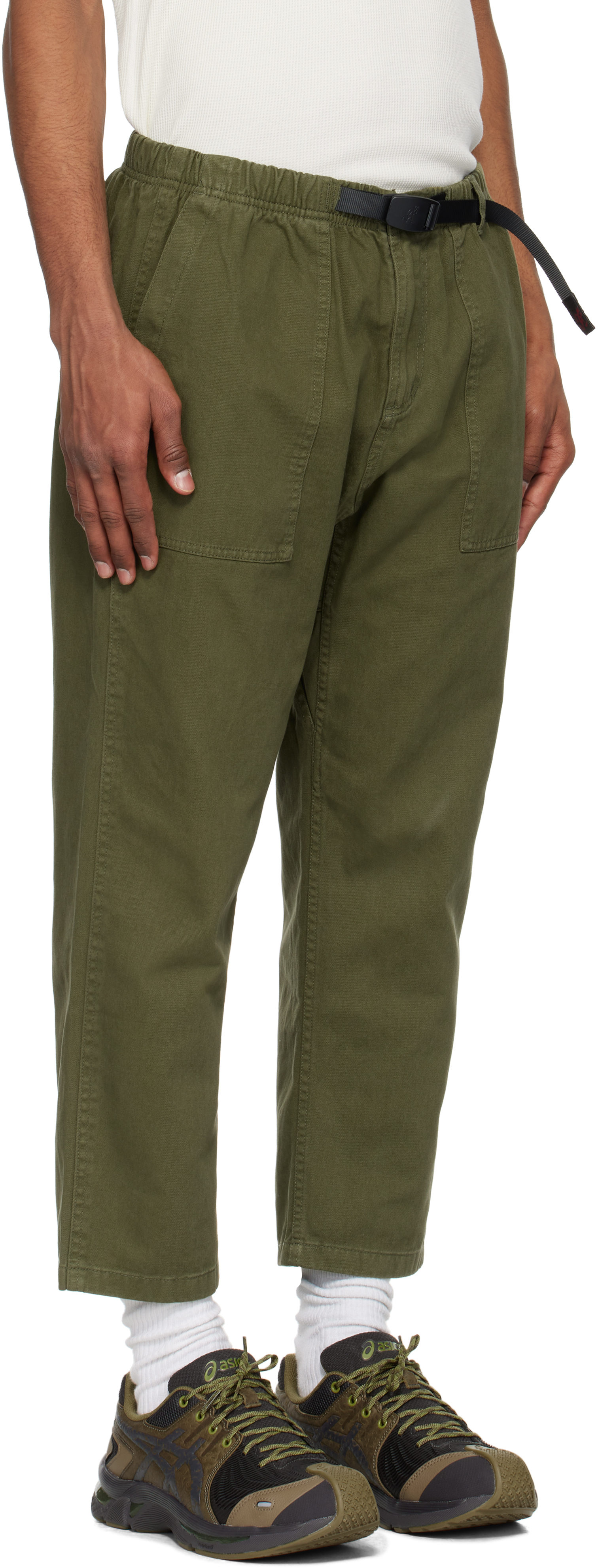 Gramicci Khaki Loose Tapered Trousers In Olive