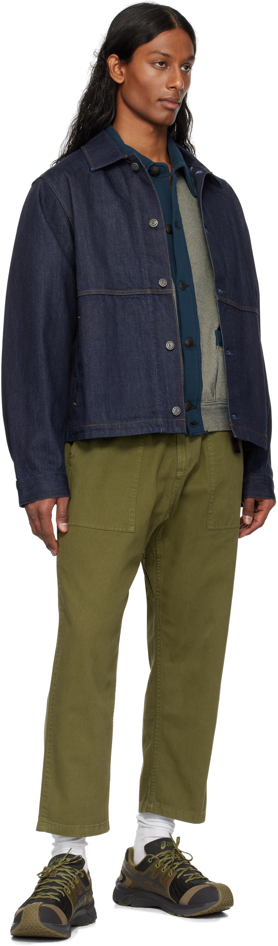 Gramicci Khaki Loose Tapered Trousers In Olive