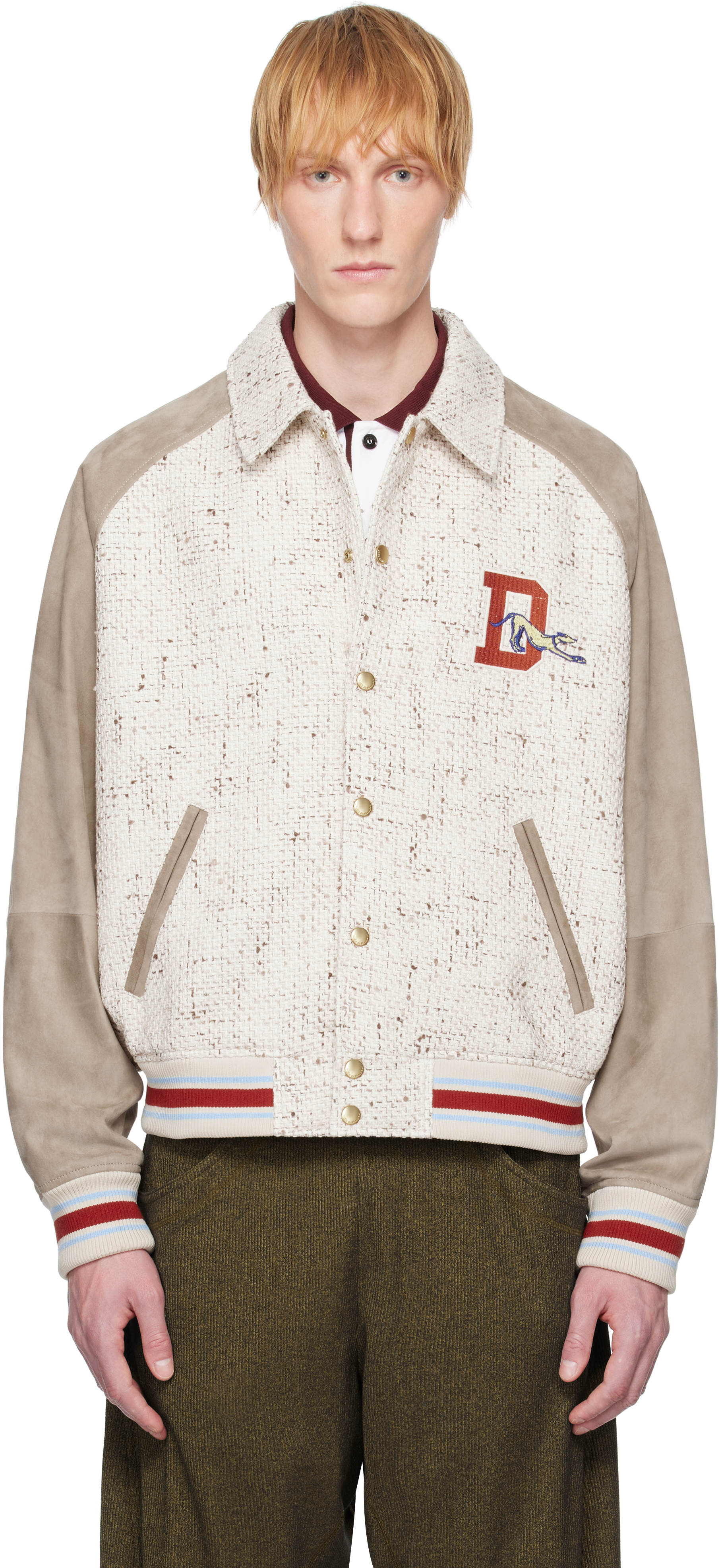 Beige 'Le Bomber Tweed' Leather Bomber Jacket