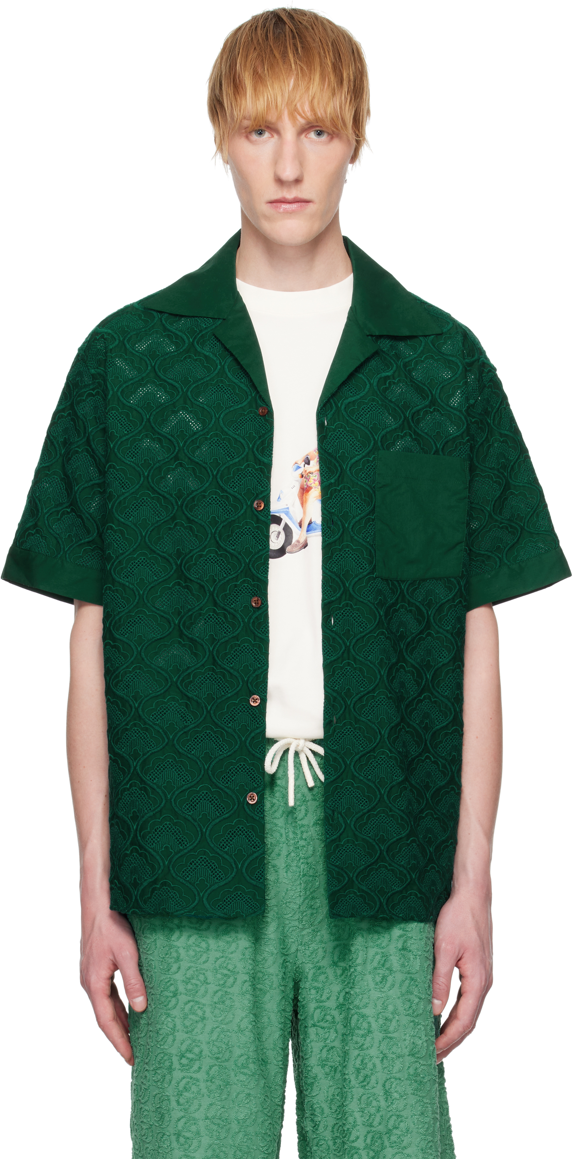 Drôle De Monsieur Green 'la Chemise Brodée Tapisserie' Shirt In Dark Green