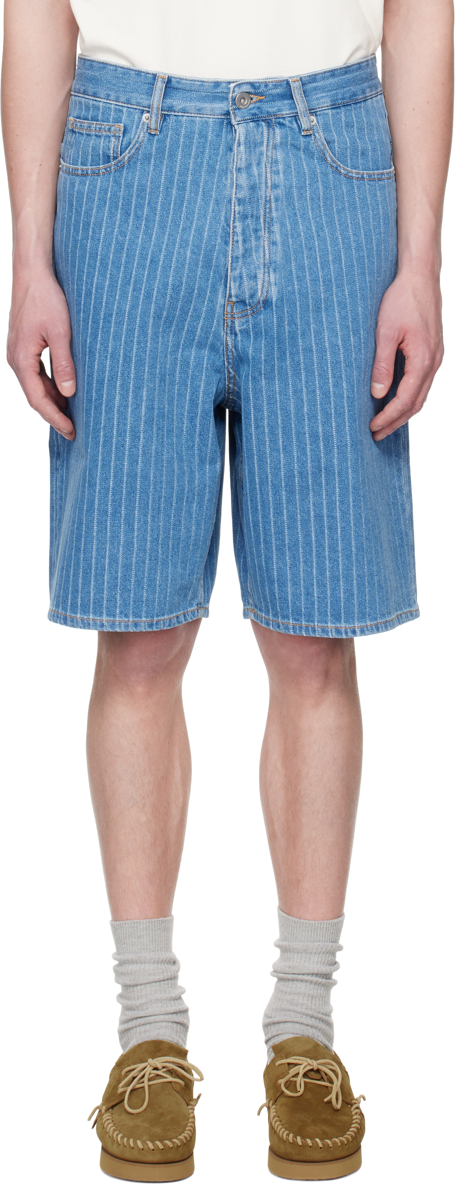 Blue 'Le Short Baggy Rayures' Denim Shorts
