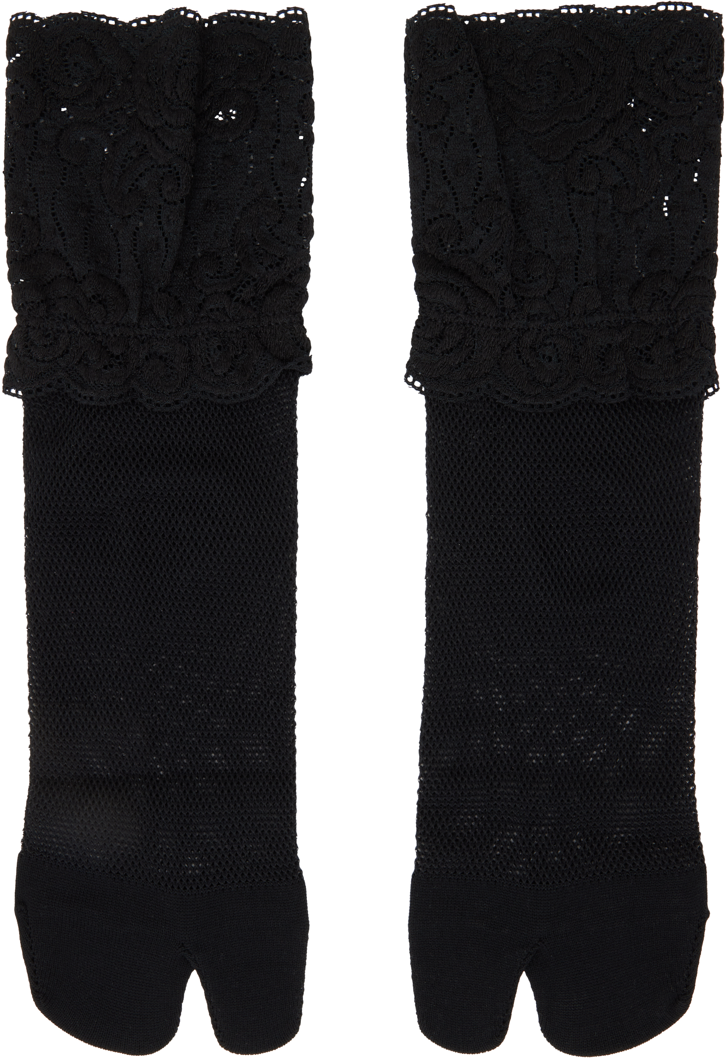 YOHJI YAMAMOTO: Black Mesh/Lace Tabi Socks | SSENSE