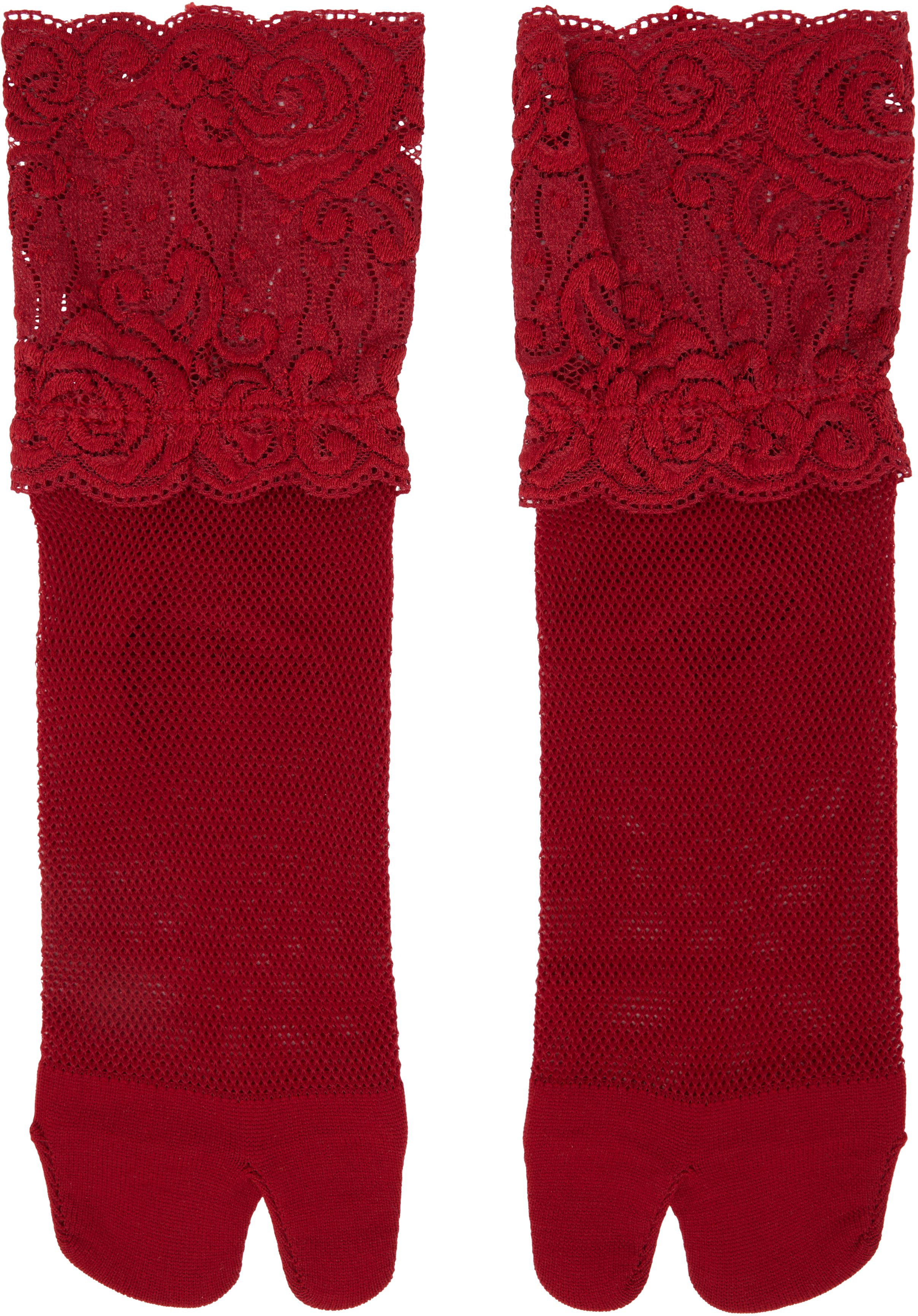 【関税込み】YOHJI YAMAMOTO レッド Mesh/Lace Tabi ソックス Red Mesh/Lace Tabi Socks by YOHJI YAMAMOTO on Sale