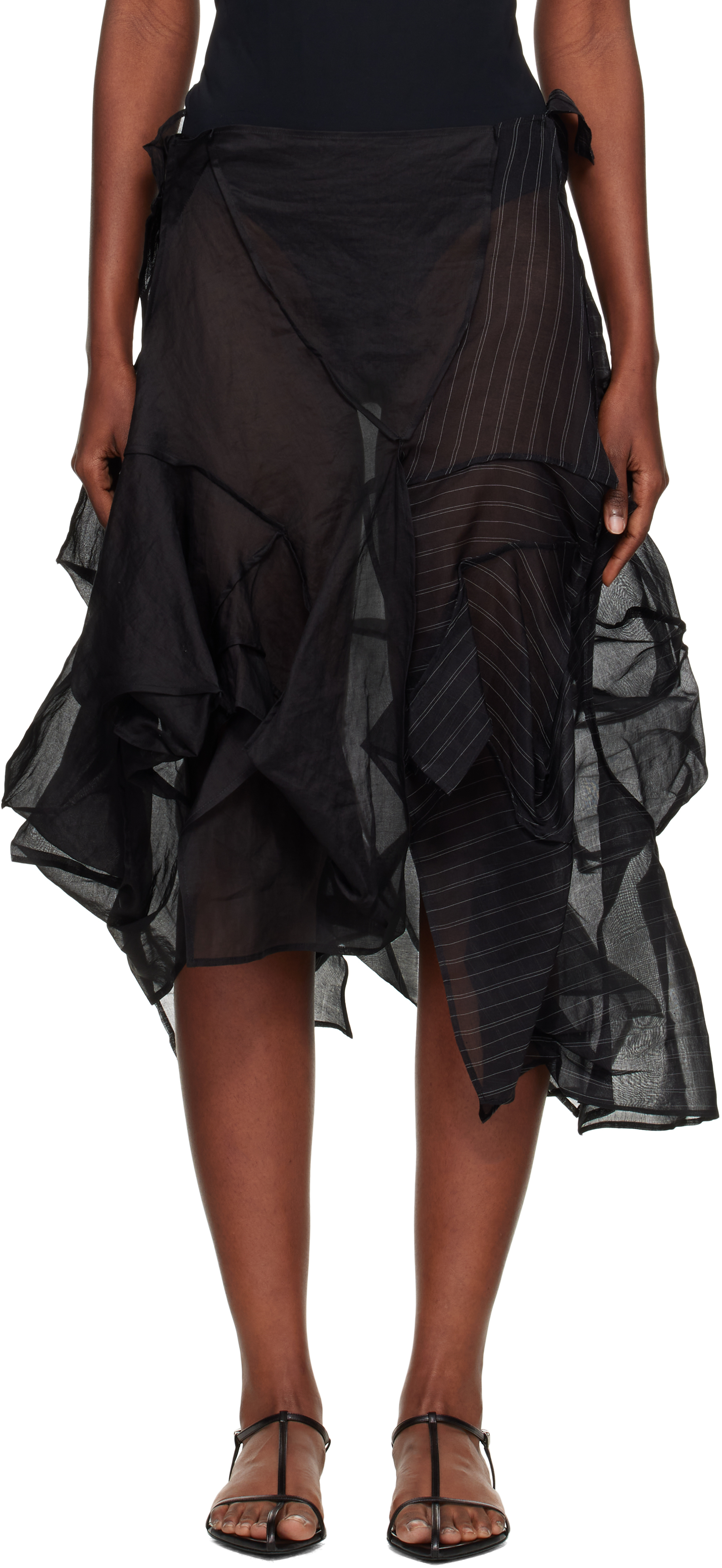 Yohji Yamamoto Black Darts 3d Midi Skirt In Black