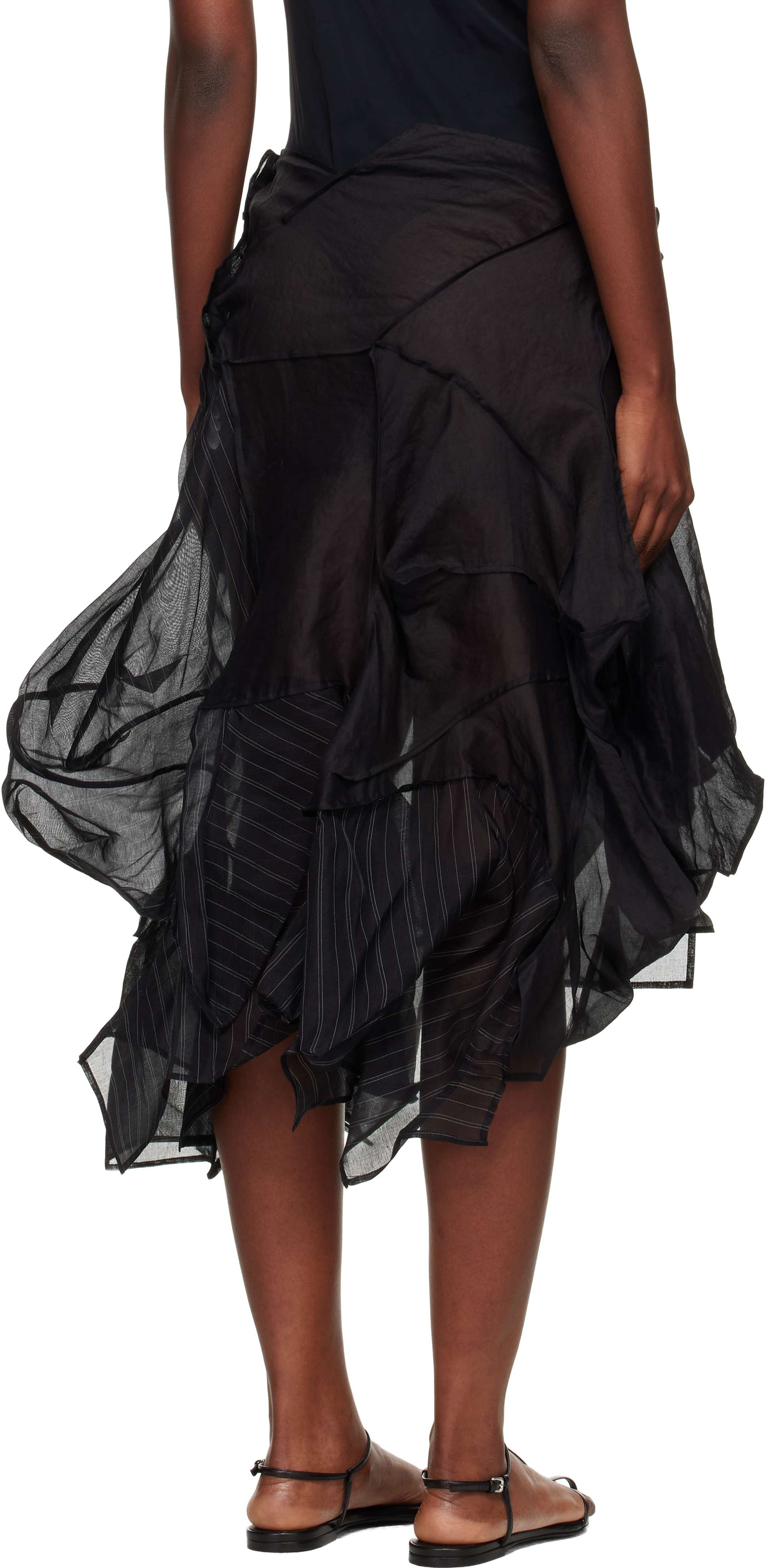 Yohji Yamamoto Black Darts 3d Midi Skirt In Black