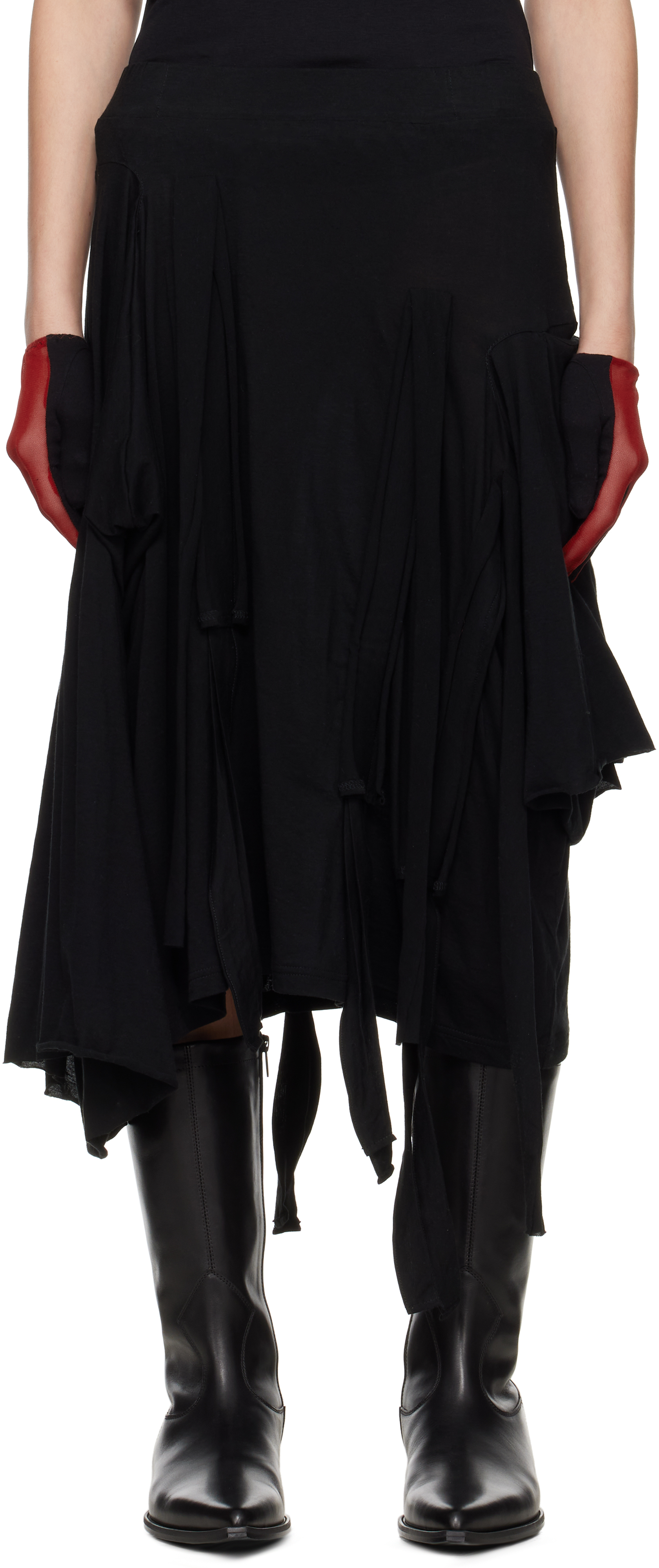 【関税込み】YOHJI YAMAMOTO ミディアムスカート YOHJI YAMAMOTOのブラック Strappy ミディアムスカートがセール中