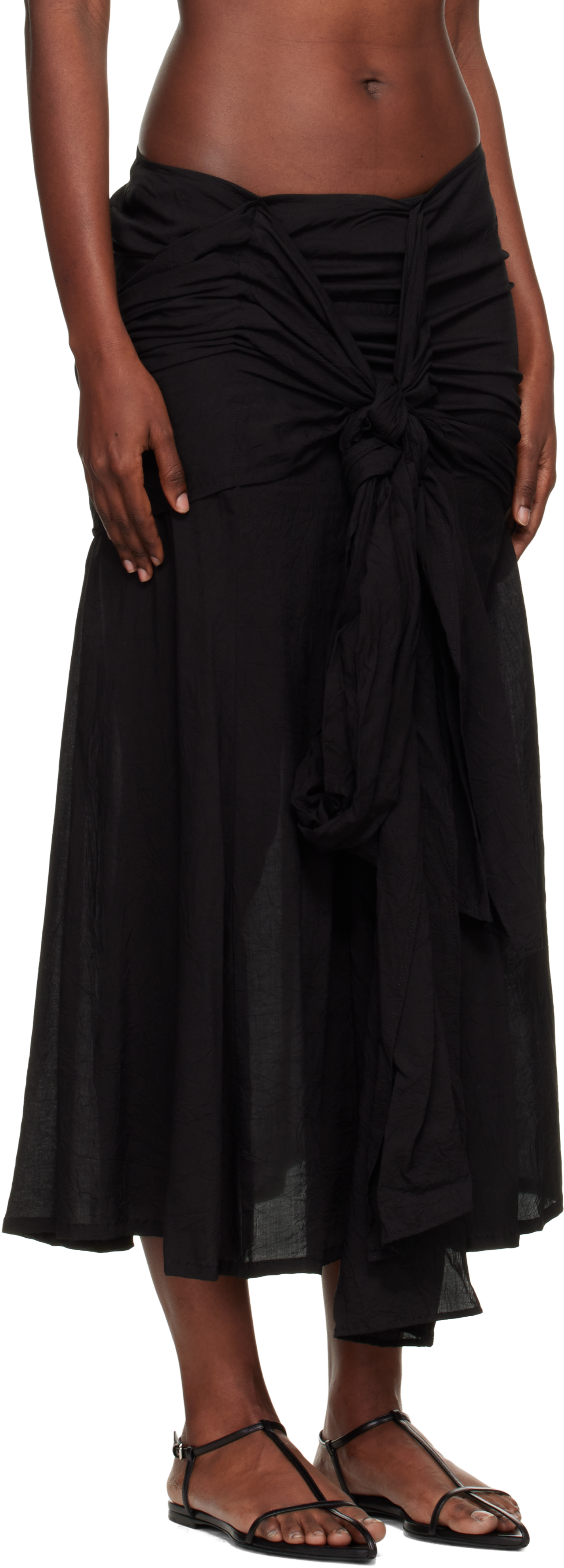 Yohji Yamamoto Black 82 Modal Lawn R Front Knot Maxi Skirt In Black