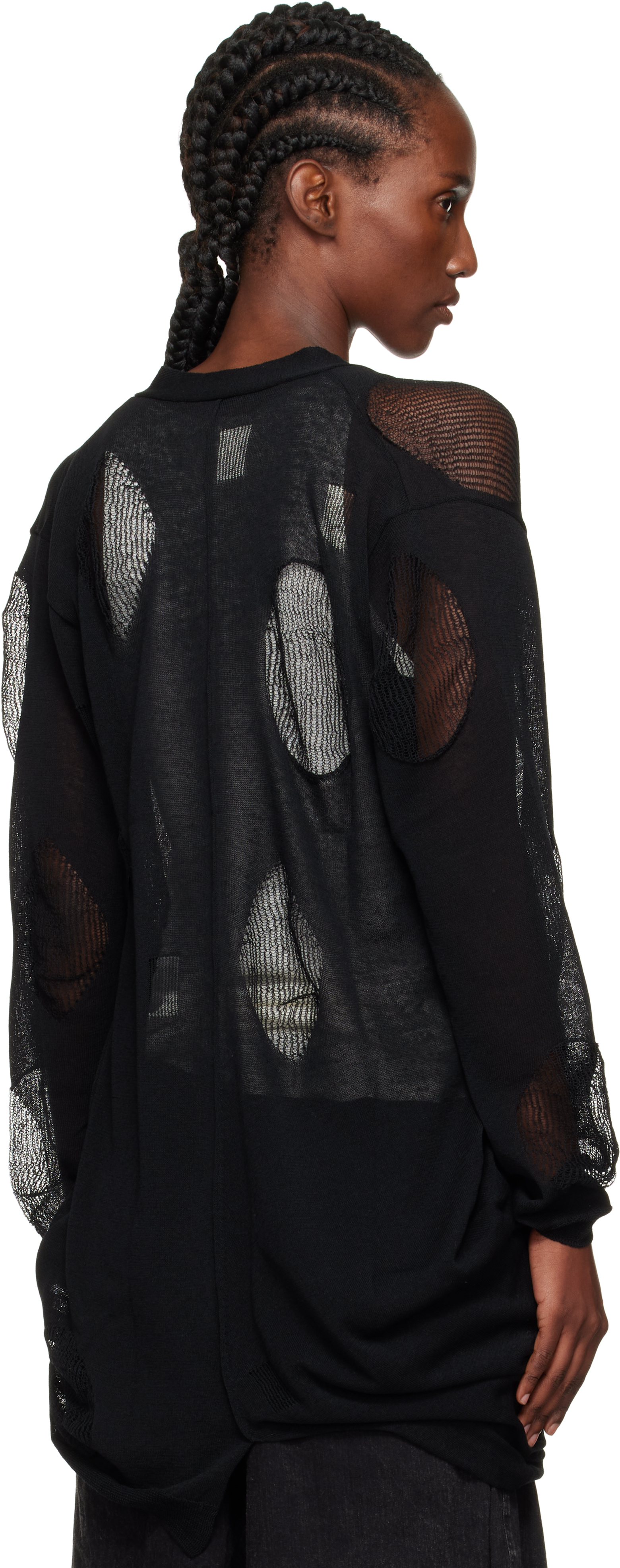 Yohji Yamamoto Black Plain Stitch & Pattern Draped Cardigan In Black