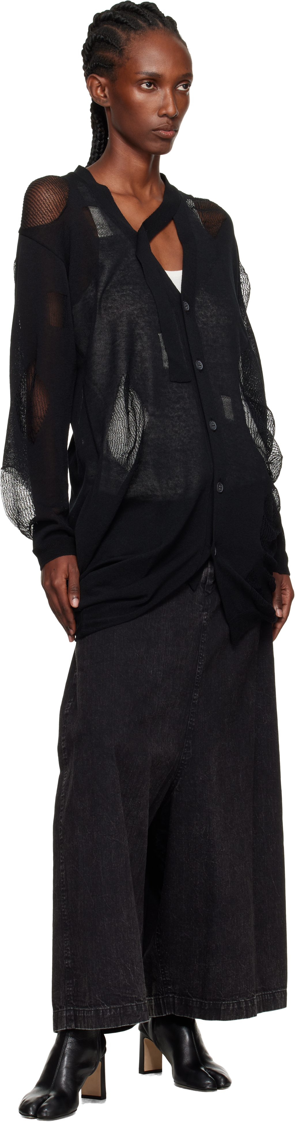 Yohji Yamamoto Black Plain Stitch & Pattern Draped Cardigan In Black