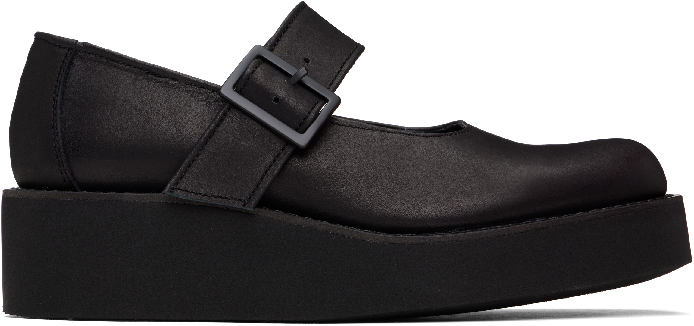 Black Soft Leather Platform Loafers